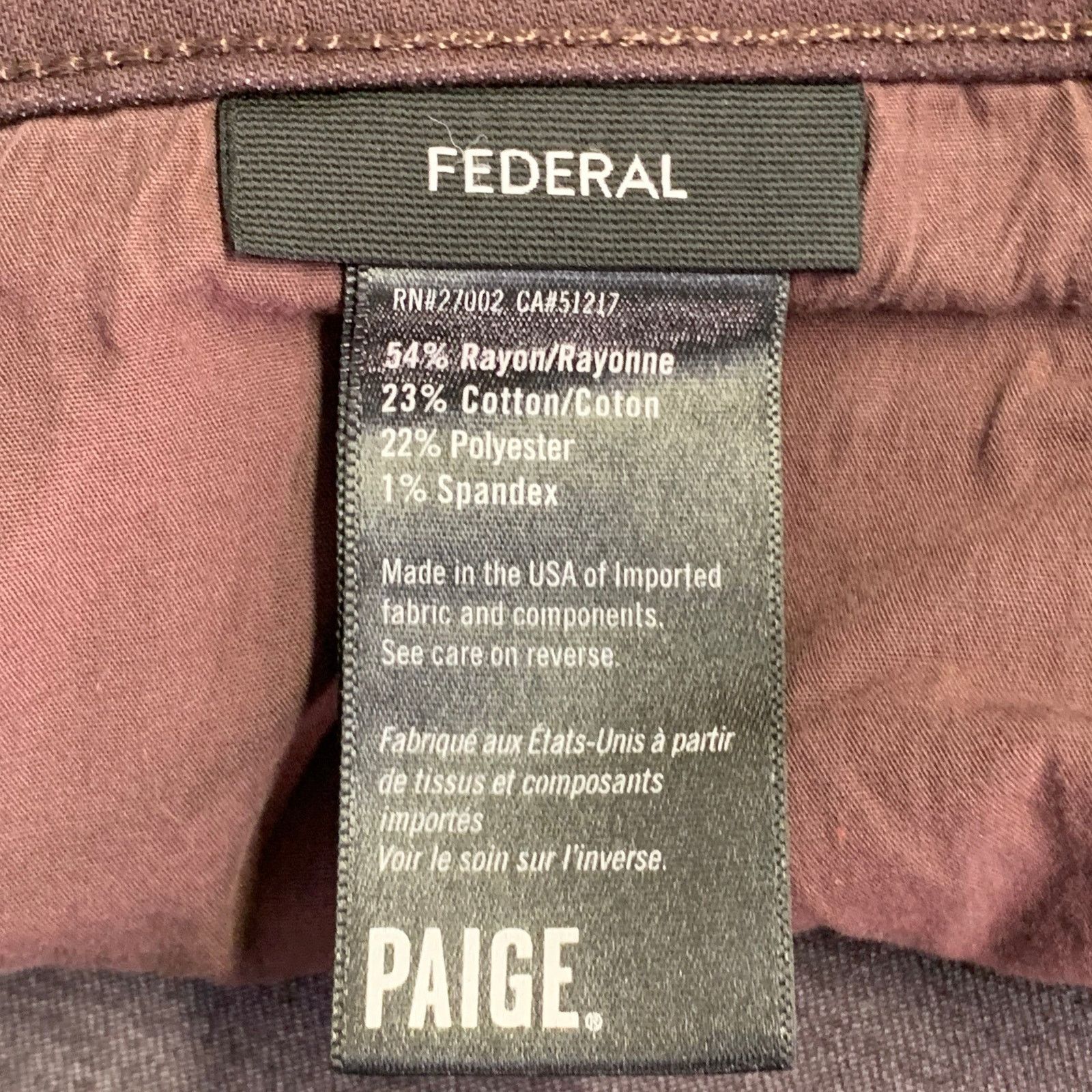 Paige PAIGE Federal Brown Rayon Cotton Slim Straight Zip Fly Pants Size US 32 / EU 48 - 6 Thumbnail