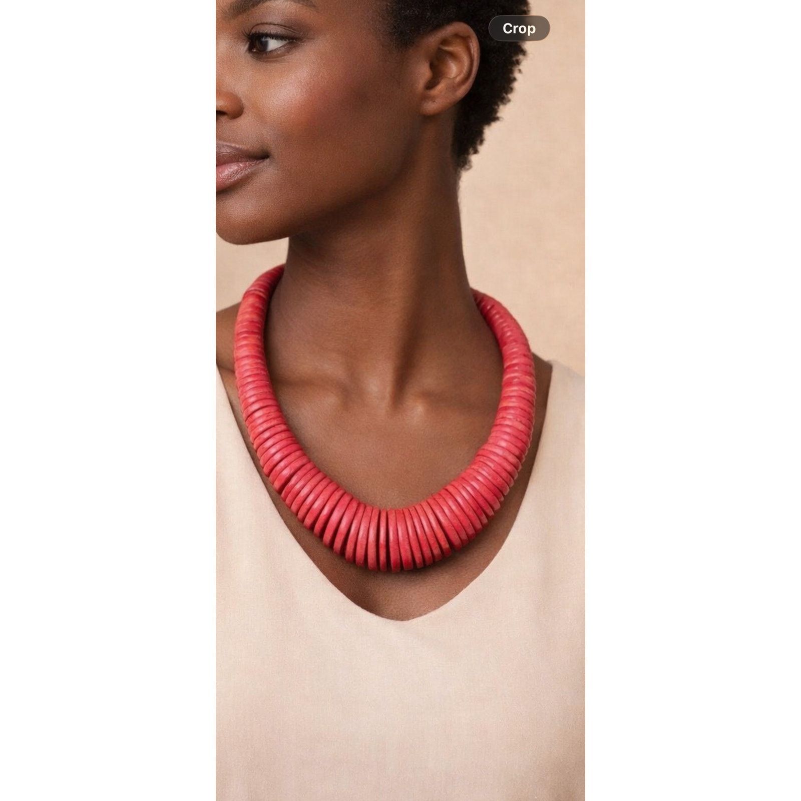 Other Vintage Red Wood Disc Necklace Bold Statement 16 Inch Size ONE SIZE - 1 Thumbnail