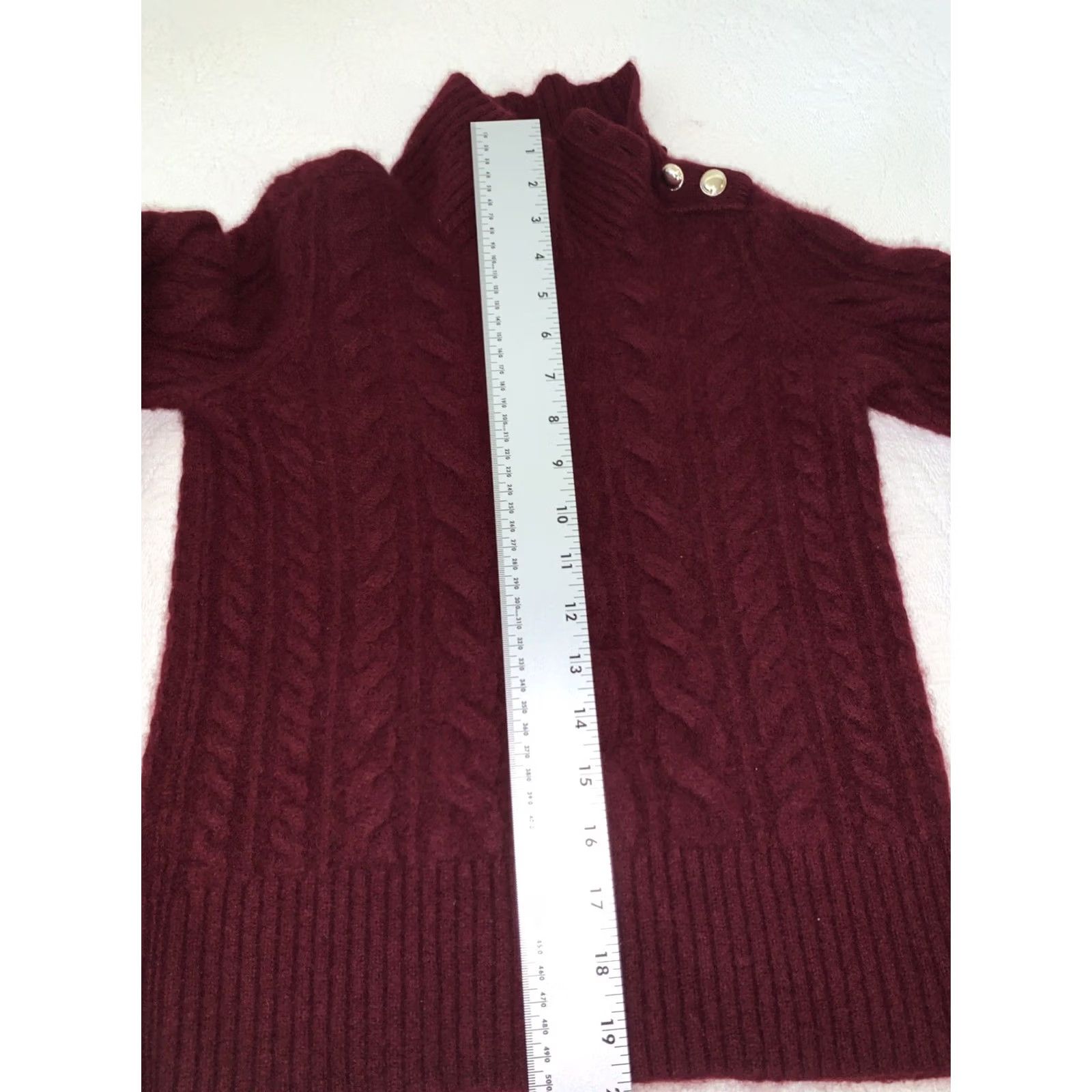 Charter Club Charter Club Cashmere Mock Neck Cable Sweater S Burgundy Button-Shoulder Womens Pullover Size S / US 4 / IT 40 - 5 Thumbnail