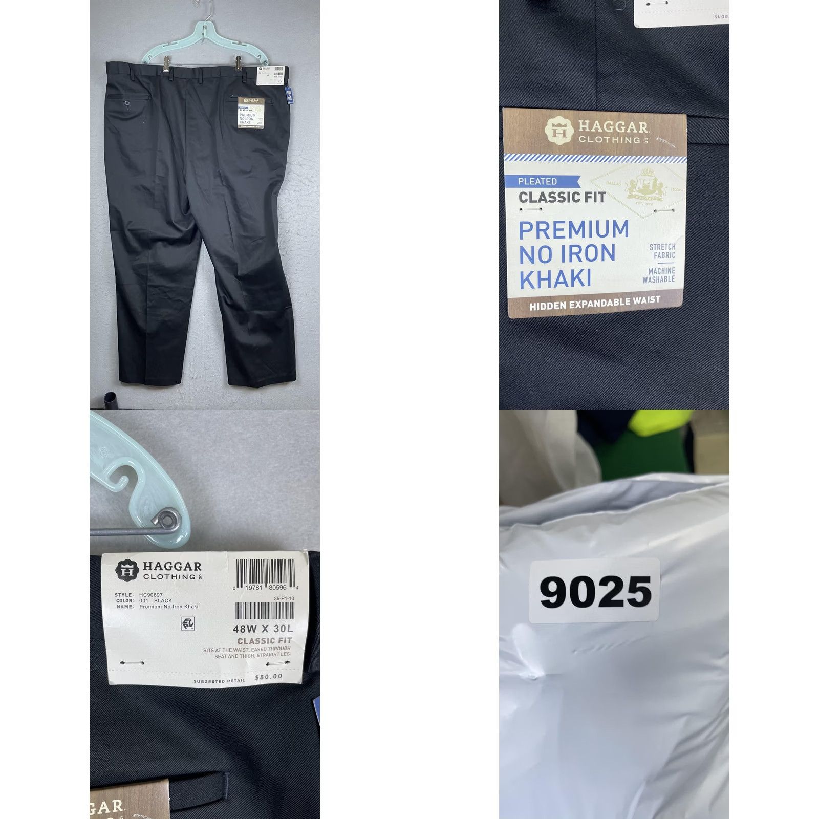 Haggar Haggar Pants Mens 48x30 Black Premium No Iron Khaki Classic Fit Pleated Big Tall Pants Mens 48 Big & Tall Black Knots? Size US 32 / EU 48 - 8 Thumbnail