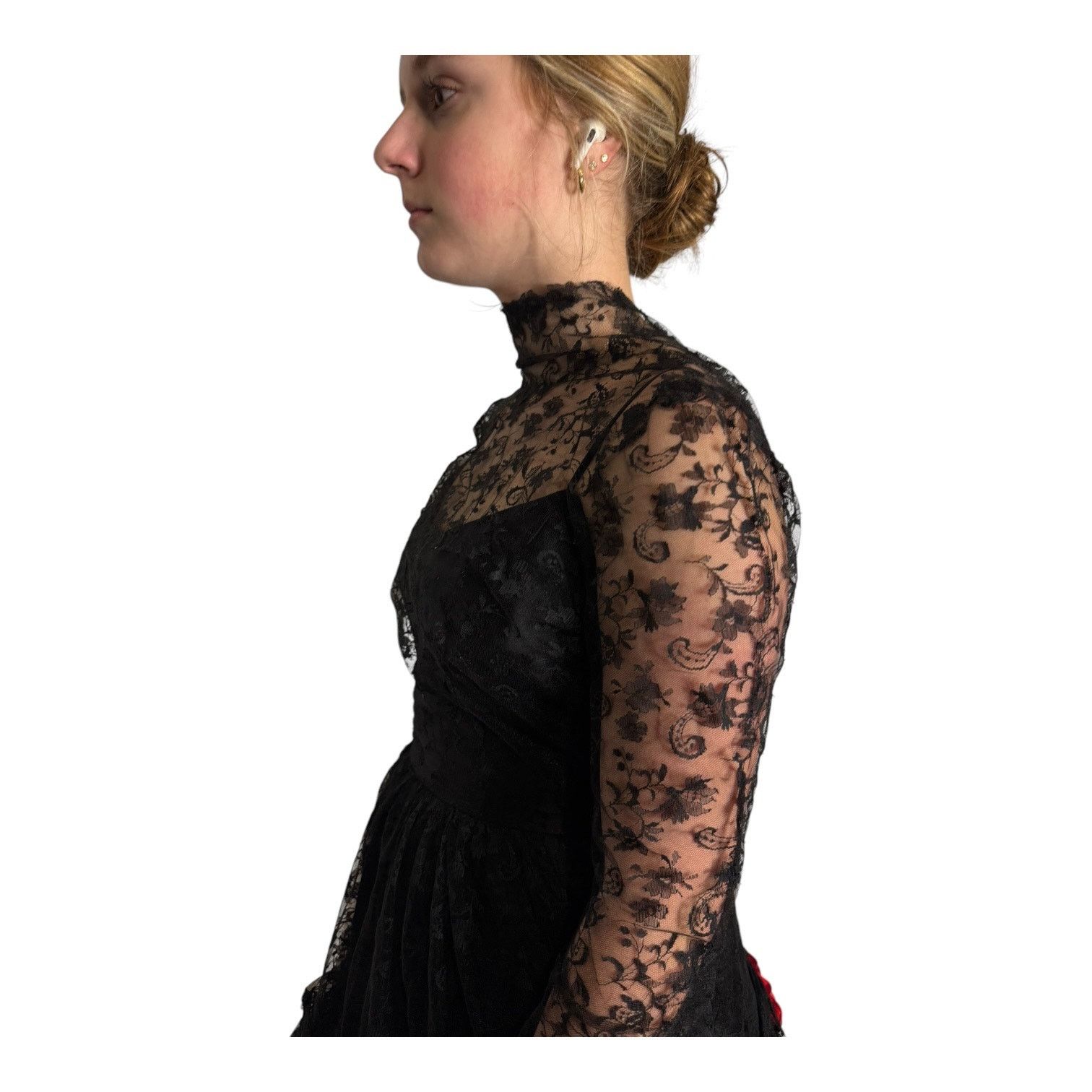 Vintage Vtg An original by DUSAUZAY black Lace Red Roses dress Size XS / US 0-2 / IT 36-38 - 17 Thumbnail