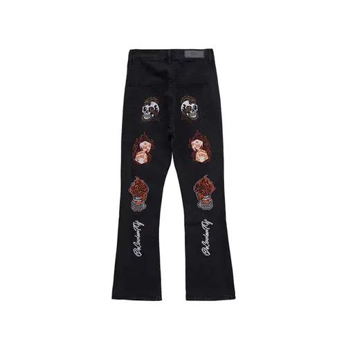 VIBE Street hip hop flame skull embroidered straight jeans Size US 30 / EU 46 - 6 Thumbnail
