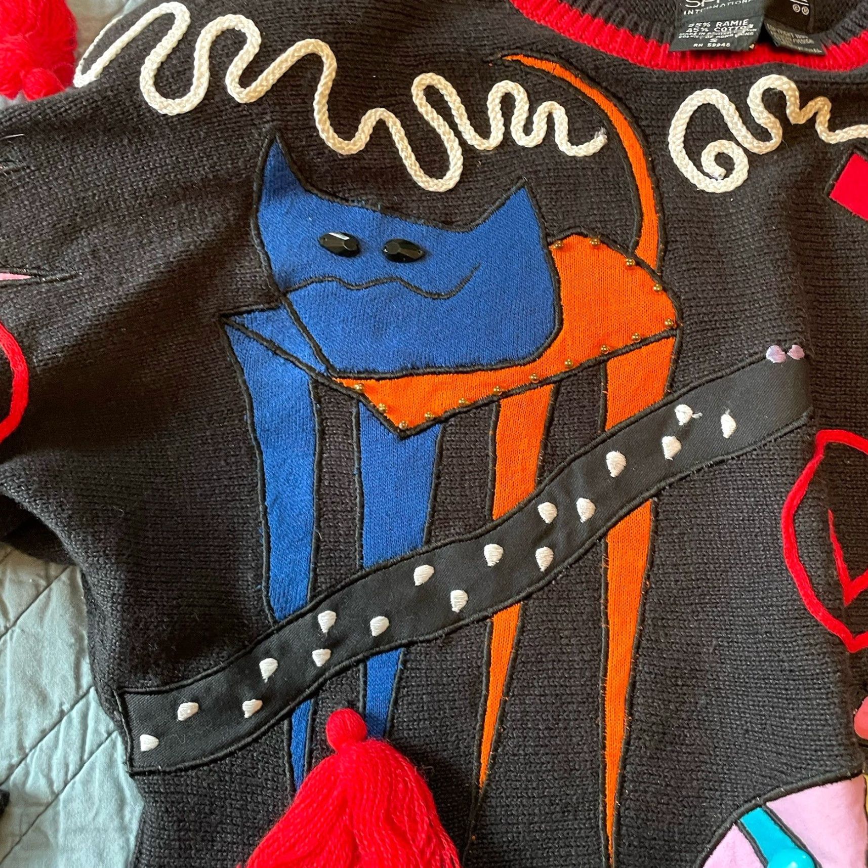 Vintage VTG 1990 Spree International Sweater Womens S appliqué abstract animals Cosby Size S / US 4 / IT 40 - 6 Thumbnail