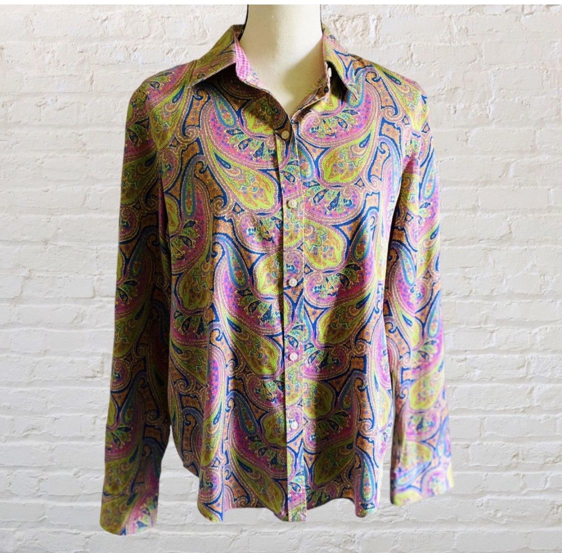 Chaps Ralph Lauren RALPH LAUREN CHAPS PAISLEY FLIP CUFF BUTTON UP BLOUSE SZ L Size L / US 10 / IT 46 - 11 Thumbnail