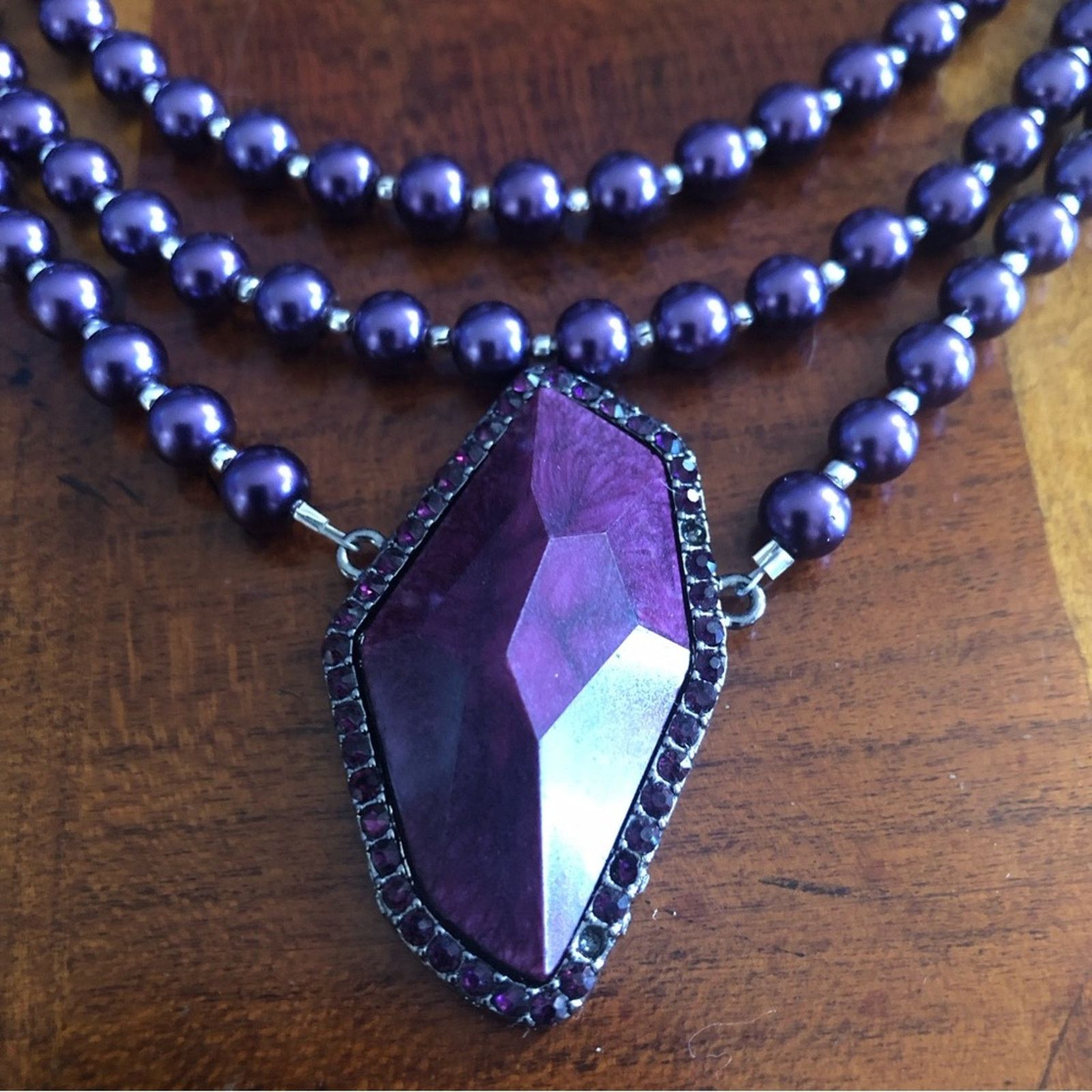 Handmade Handcrafted repurpose large faceted stone Pearl necklace Size ONE SIZE - 7 Thumbnail