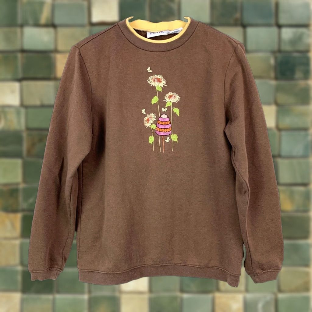 Blair VINTAGE Blair Sweatshirt Women Small Brown 90s Y2K Honeybees Flowers Nature Crew Neck Pullover Cotton Blend Size S / US 4 / IT 40 - 1 Thumbnail