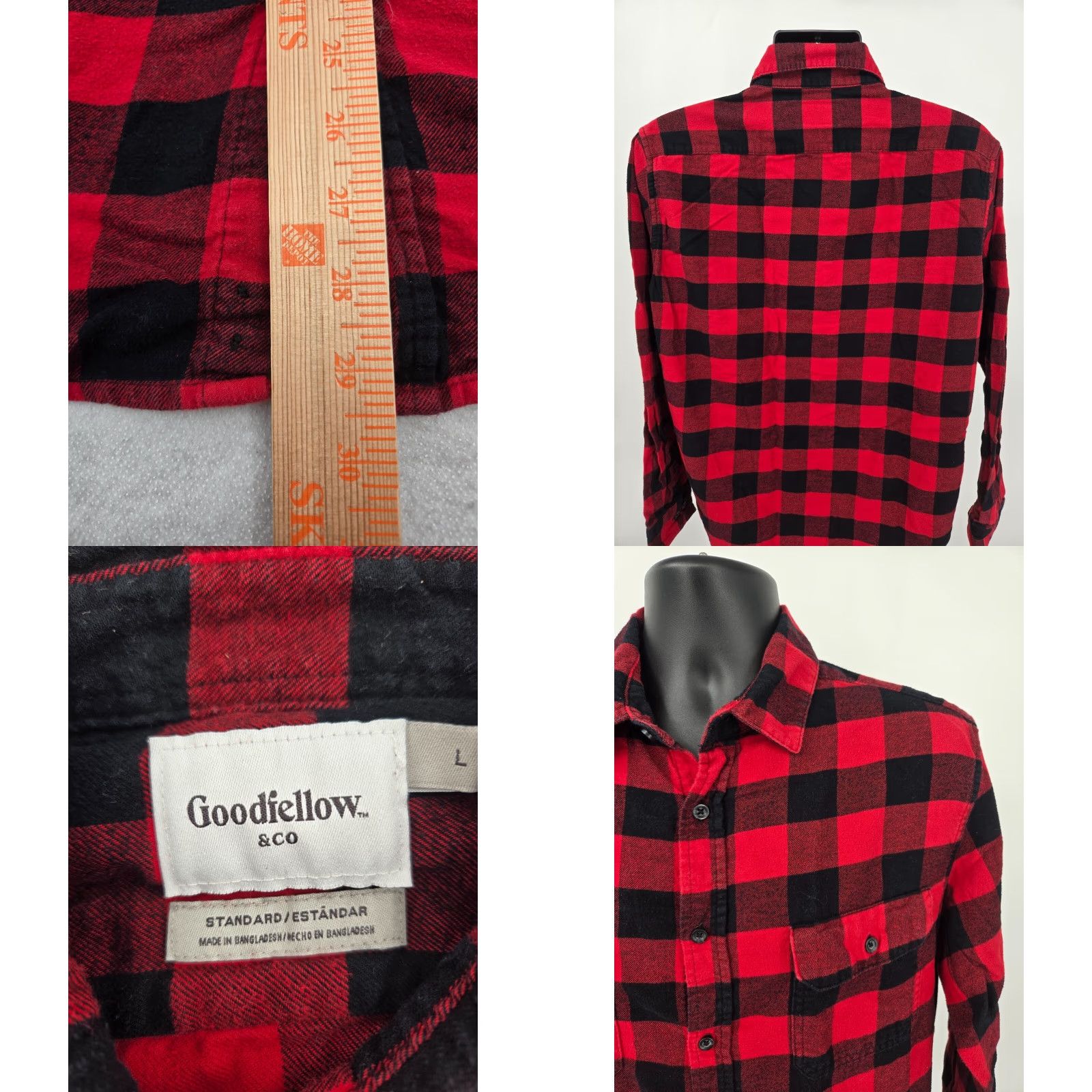 Vintage Goodfellow Shirt Men Adult Large Red Plaid Buffalo Pocket Button-Up Flannel Cotton Size US L / EU 52-54 / 3 - 8 Thumbnail