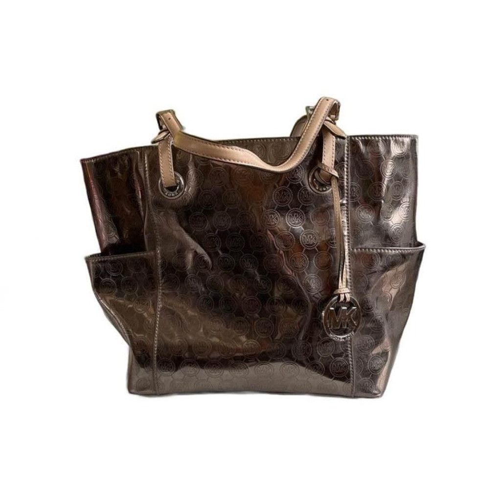 Michael Kors Michael Kors Signature Metallic Tote Bag, Medium, Silver Size ONE SIZE - 1 Thumbnail