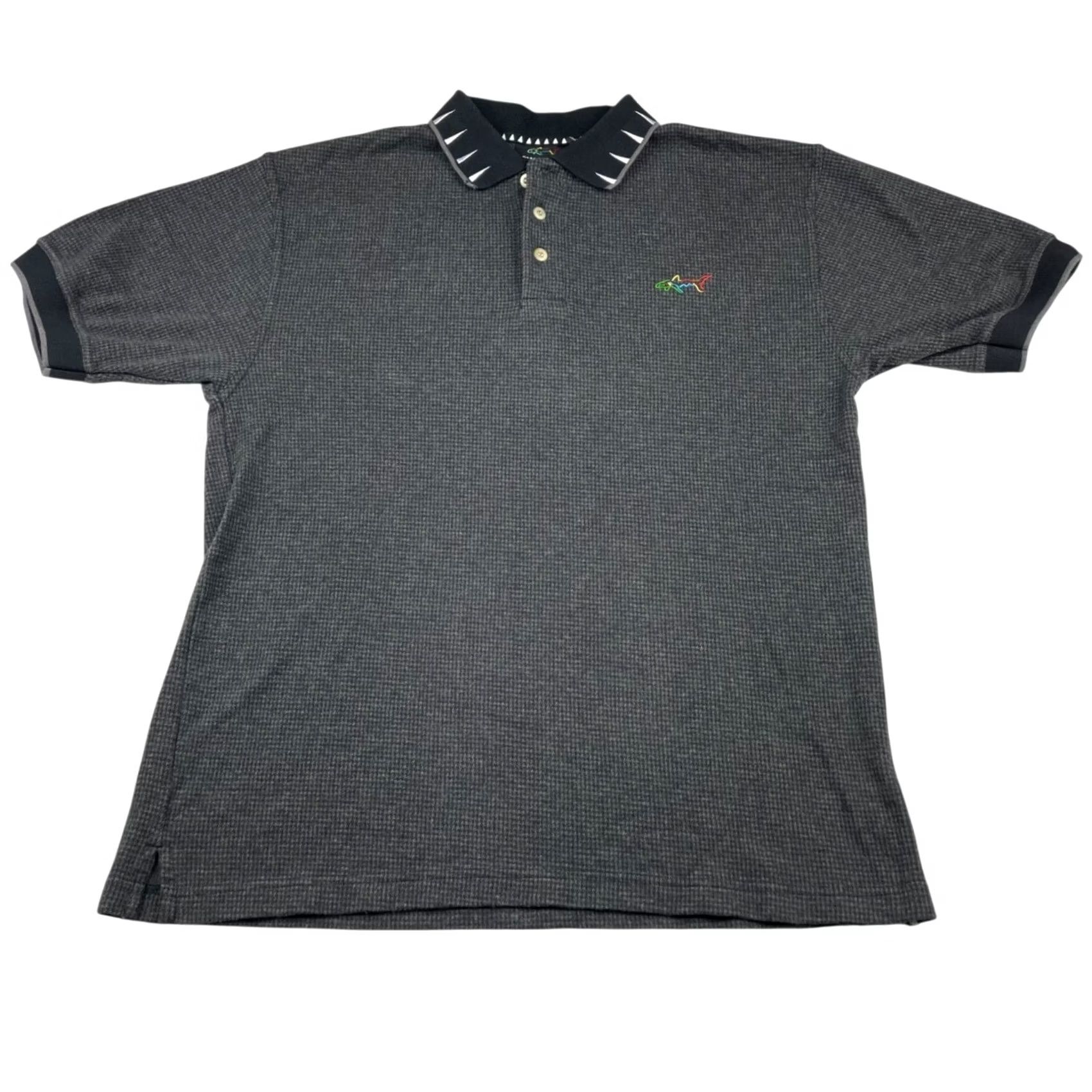 Vintage VINTAGE Greg Norman Polo Shirt Men’s Gray Houndstooth Shark Teeth Collar Medium Size US M / EU 48-50 / 2 - 2 Thumbnail