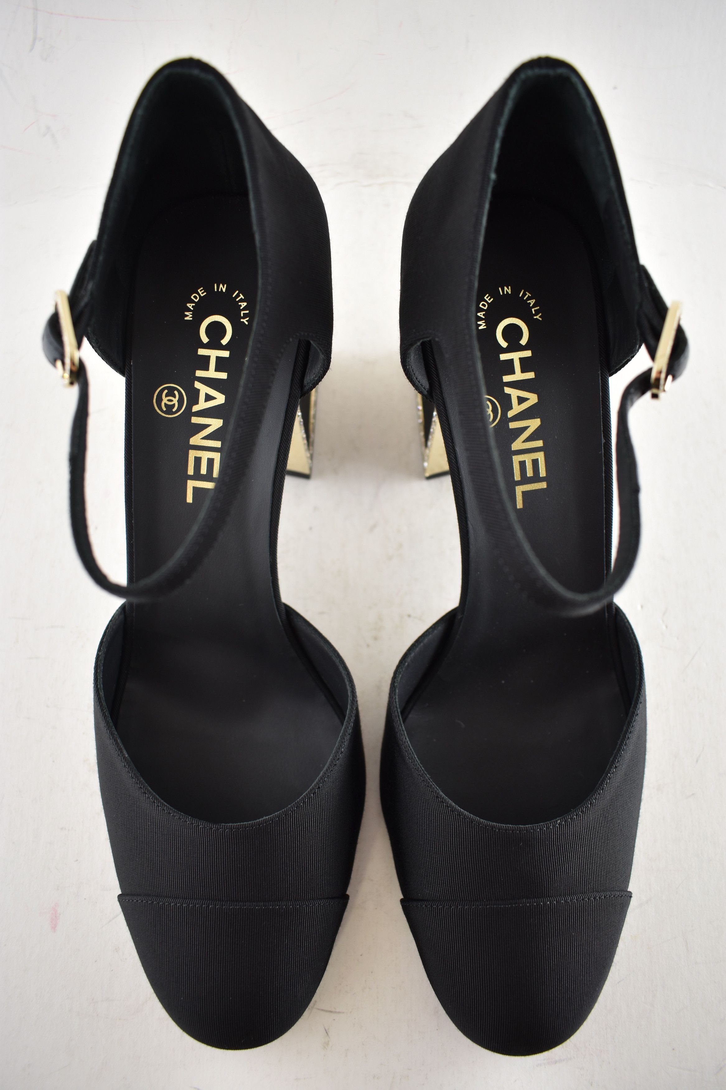 Chanel Chanel 24B Crystal Logo Gold Ankle Strap Block Heel Pump 40 Size US 10 / IT 40 - 13 Thumbnail