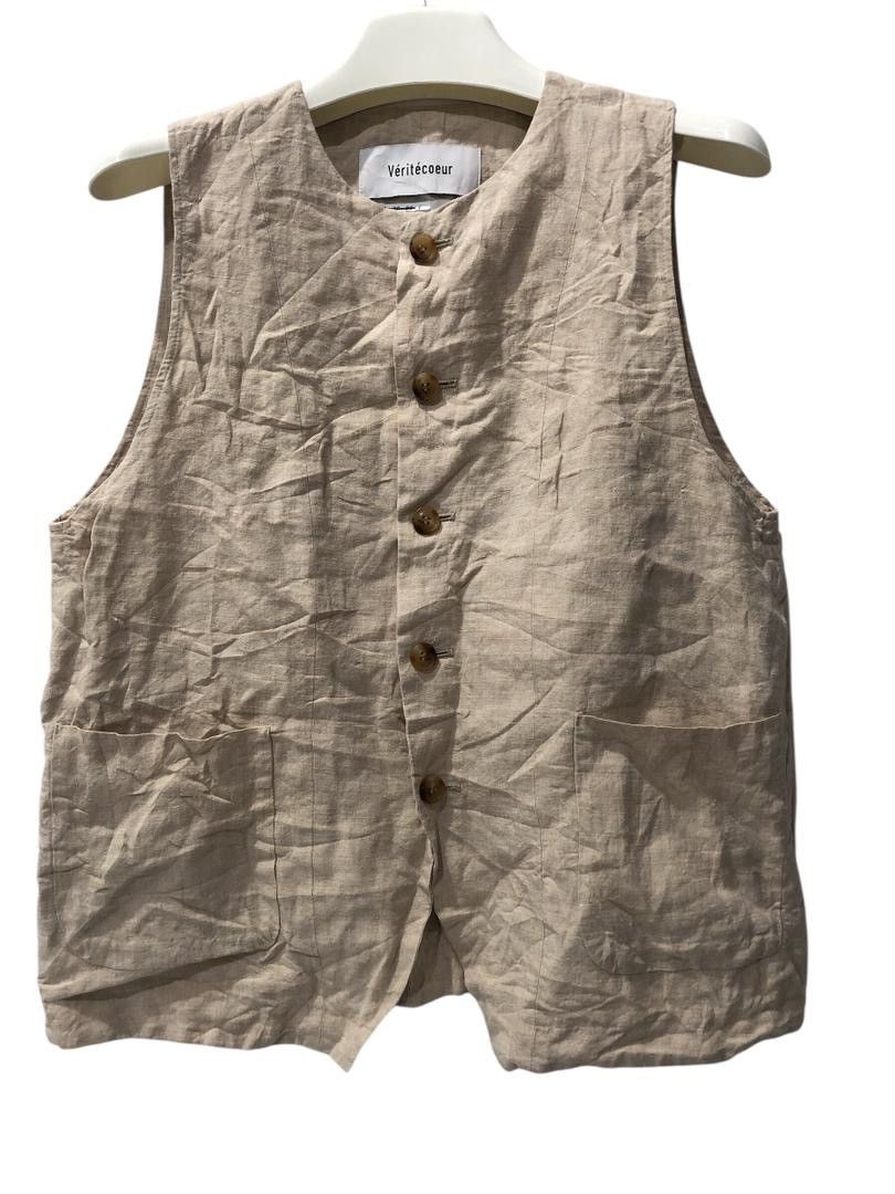 Japanese Brand Vintage Veritecoeur Buttons Linen Vest with double pockets Size US M / EU 48-50 / 2 - 2 Thumbnail