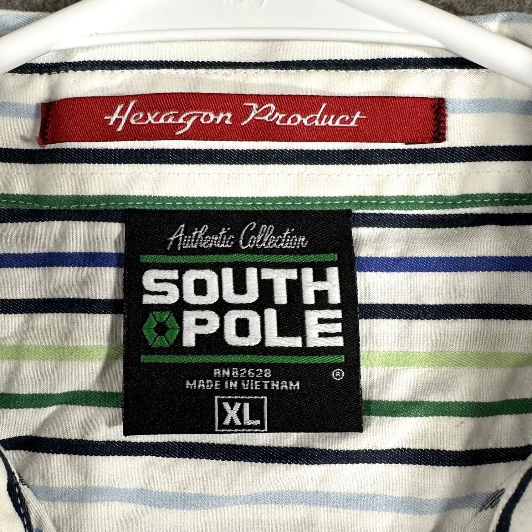 Southpole Southpole Shirt Mens XL White Green Striped Long Sleeve Button Up Preppy Color: White Pattern: Striped Size US XL / EU 56 / 4 - 4 Thumbnail