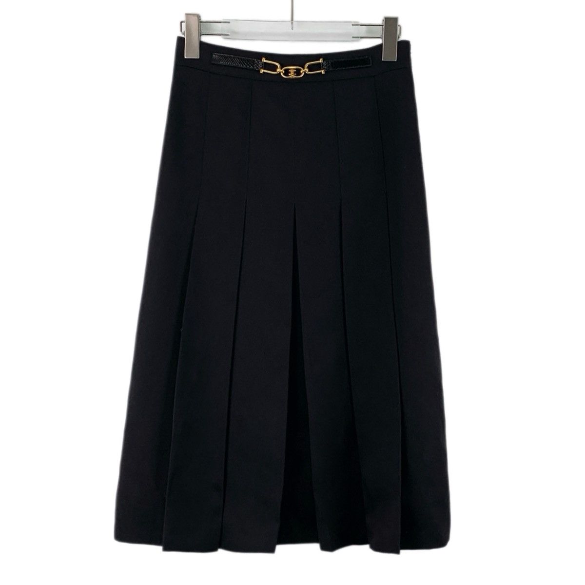 Celine Celine Black Horsebit Pleated Wool Casual Long Skirt K26WX Size 26" / US 2 / IT 38 - 1 Thumbnail