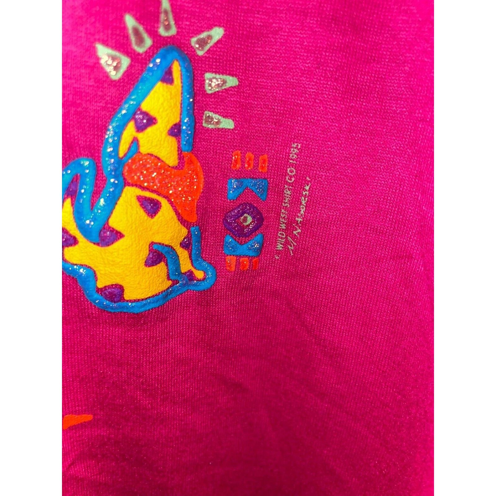 Jerzees Vintage New Mexico Shirt Wolf Coyote Native Art Tee Pink 90s Size US L / EU 52-54 / 3 - 7 Thumbnail