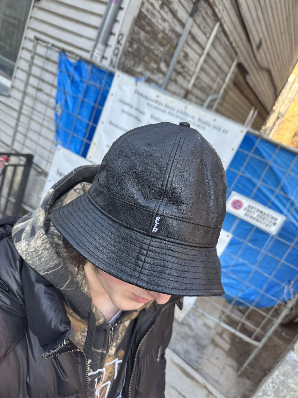 Fuck The Population FTP Leather Monogram Bucket Hat Black All Over Logo OG Rare Size ONE SIZE - 9 Thumbnail