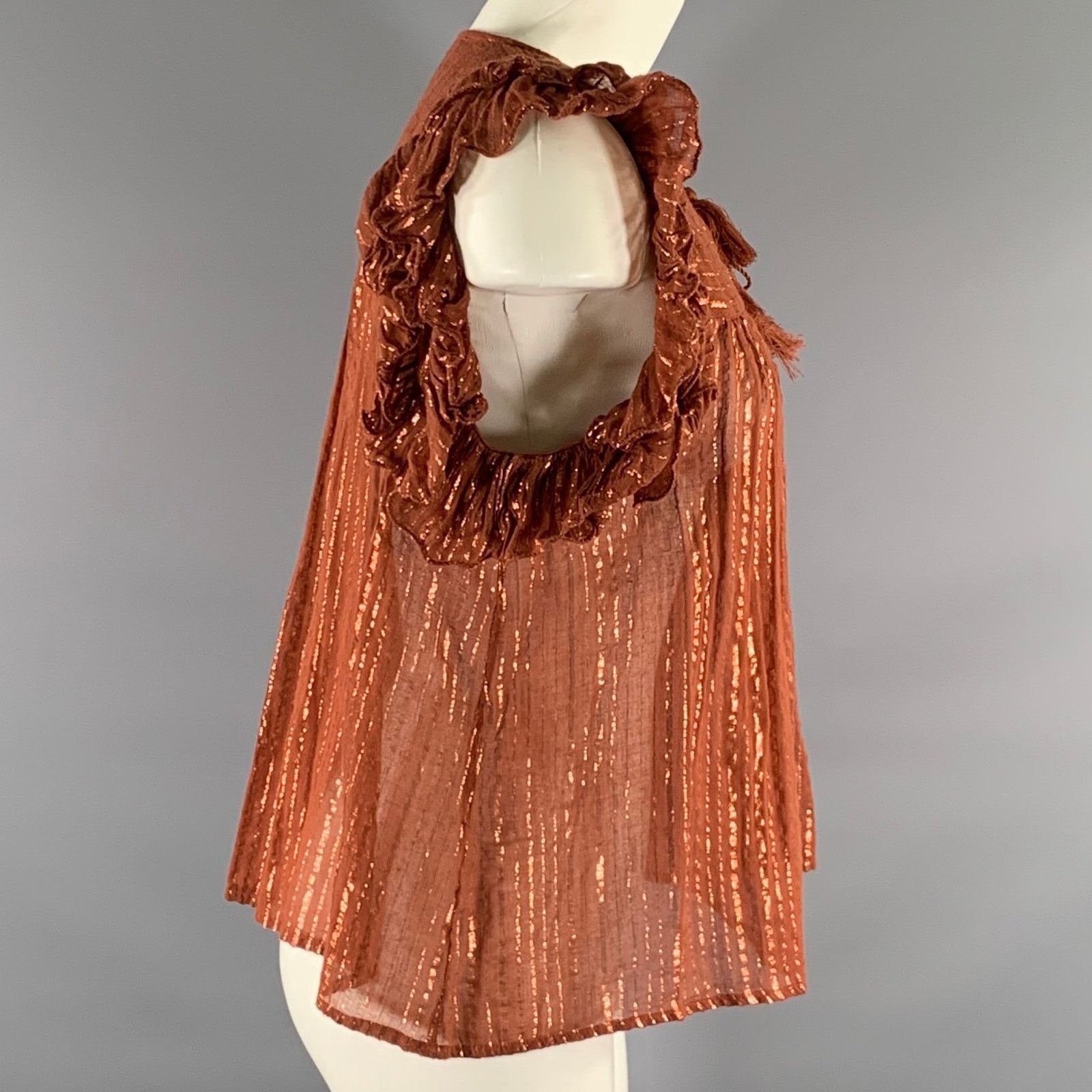 Ulla Johnson ULLA JOHNSON Size 6 Rust Cotton Blend Stripe Bohemian Blouse Size M / US 6-8 / IT 42-44 - 3 Thumbnail