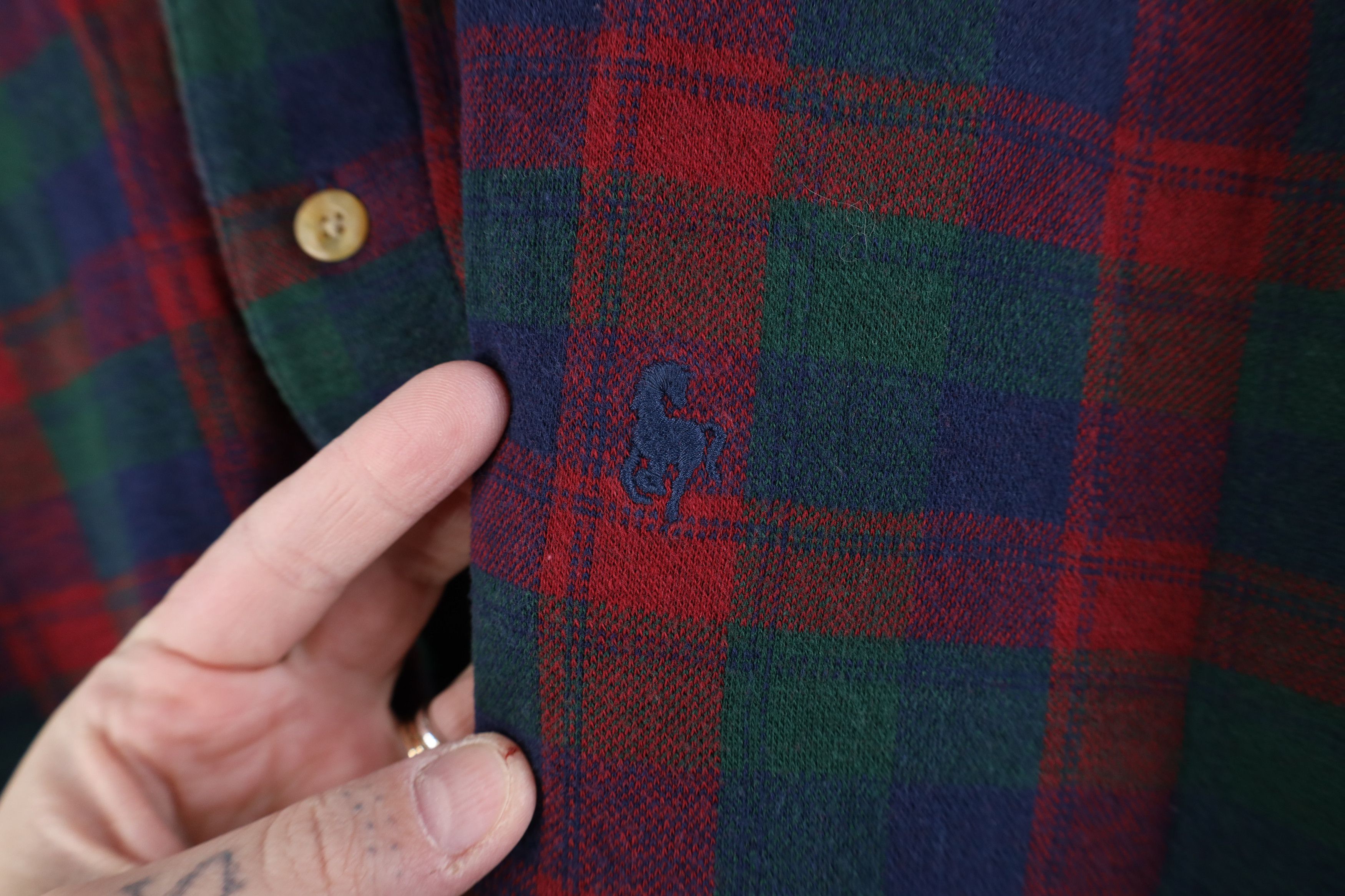 Vintage Vintage 90s Streetwear Flannel Henley T-Shirt Plaid Cotton Size US L / EU 52-54 / 3 - 4 Thumbnail