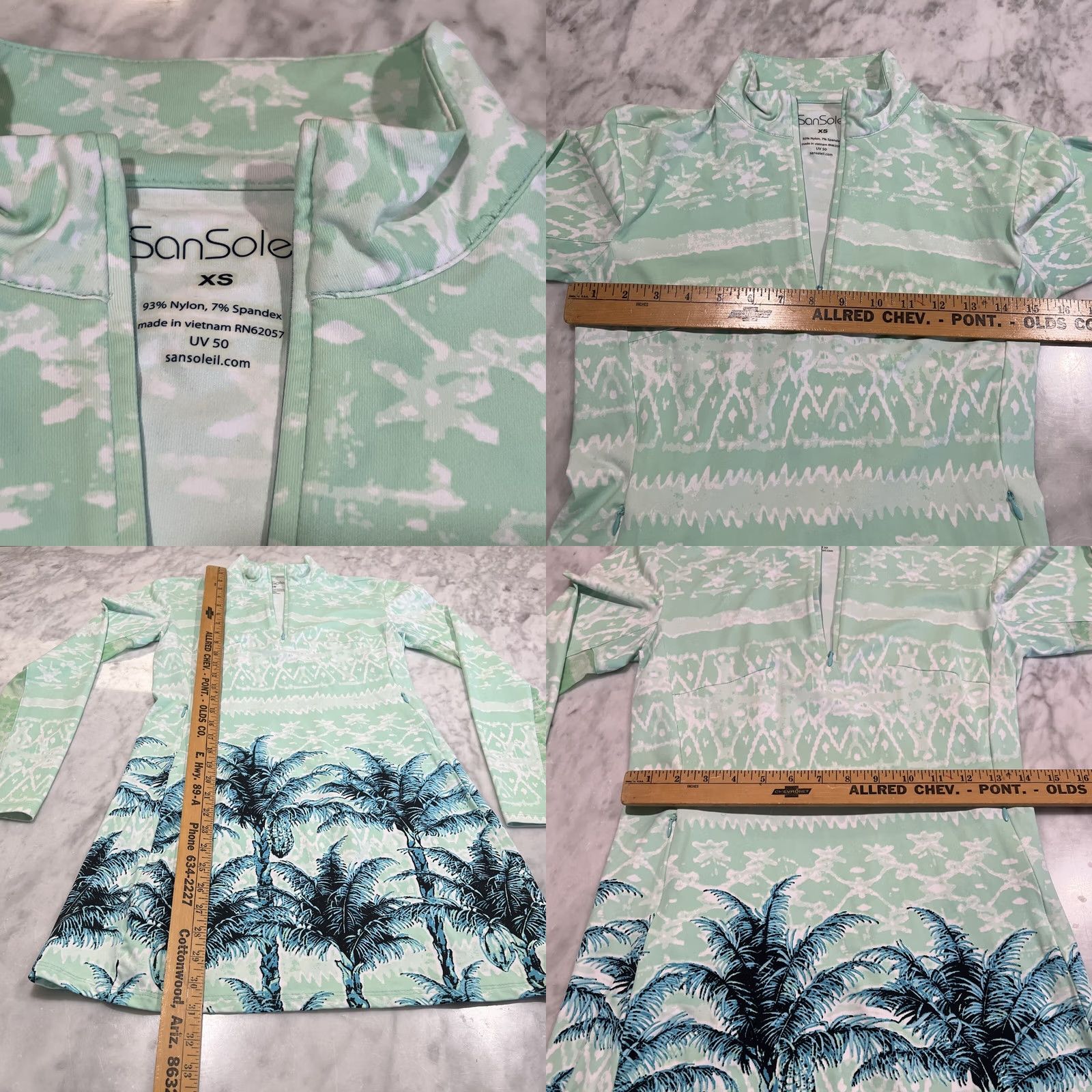 Vintage San Soleil Dress XS Long Sleeve Tropical UV 50 Pockets Green Nylon Spandex Size XS / US 0-2 / IT 36-38 - 8 Thumbnail