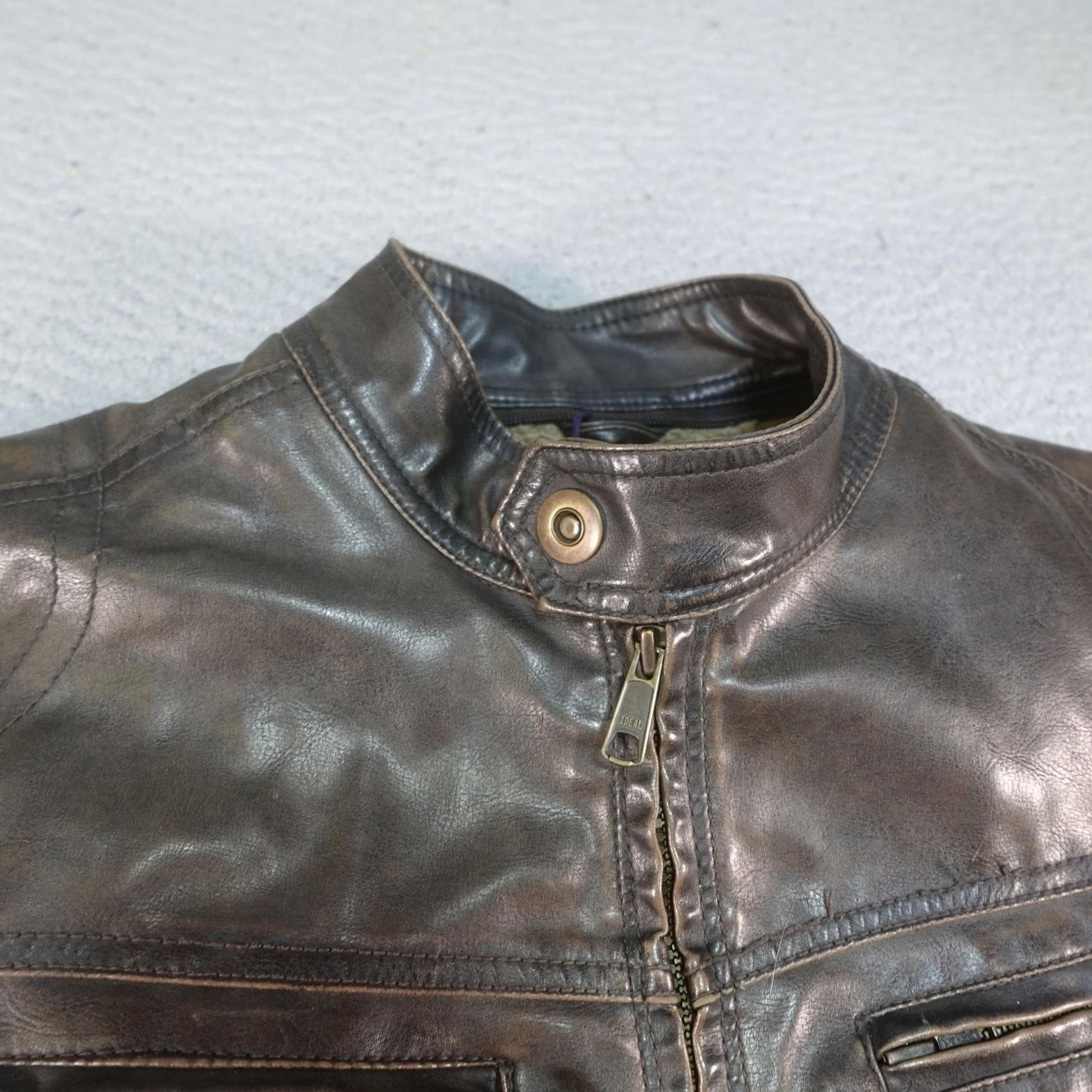 Vintage VINTAGE Motorcycle Jacket Mens S Brown Faux Leather Sherpa Lined Biker Moto Satin? Size US S / EU 44-46 / 1 - 4 Thumbnail