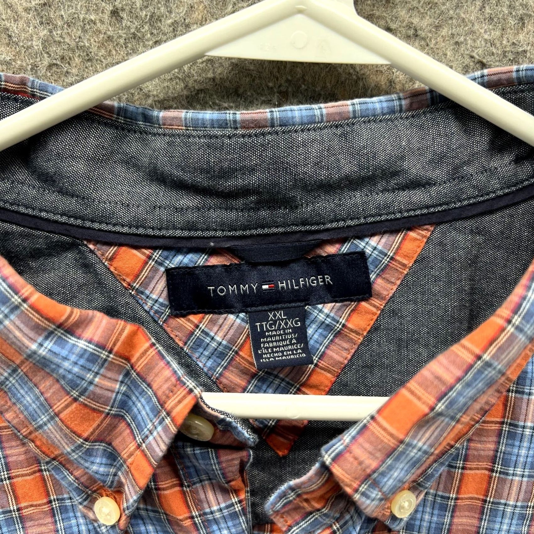 Tommy Hilfiger VINTAGE Tommy Hilfiger Dress Shirt Men 2XL Orange Blue Button-Down Plaid Classic Full Button-Up Shirts Mens Size 48R - 6 Thumbnail
