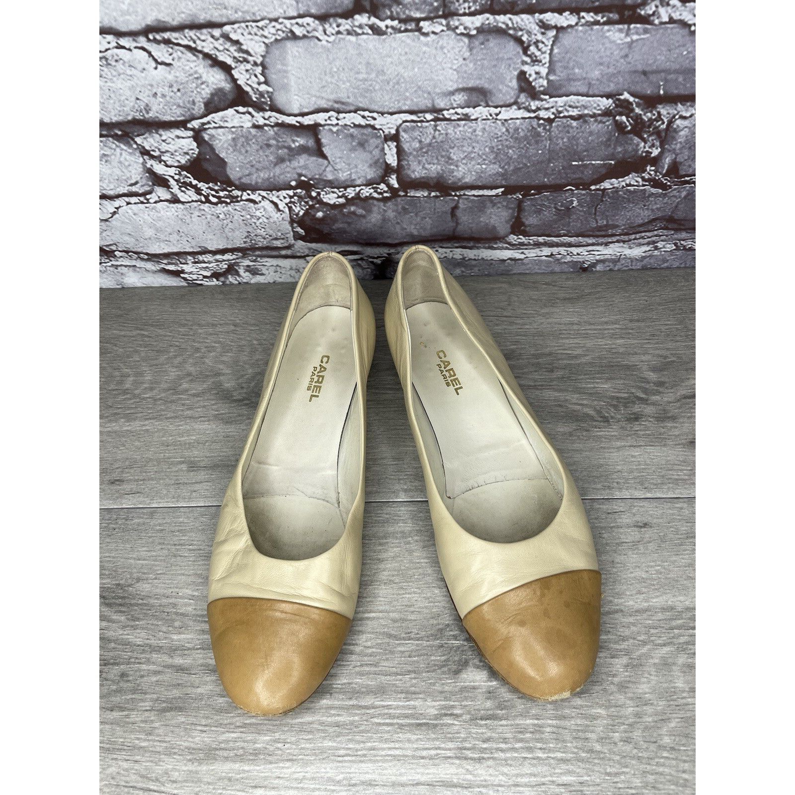 Carel Paris CAREL PARIS Ivory Leather Tan Brown Cap Toe Ballet Flats Wom Size US 9 / IT 39 - 13 Thumbnail