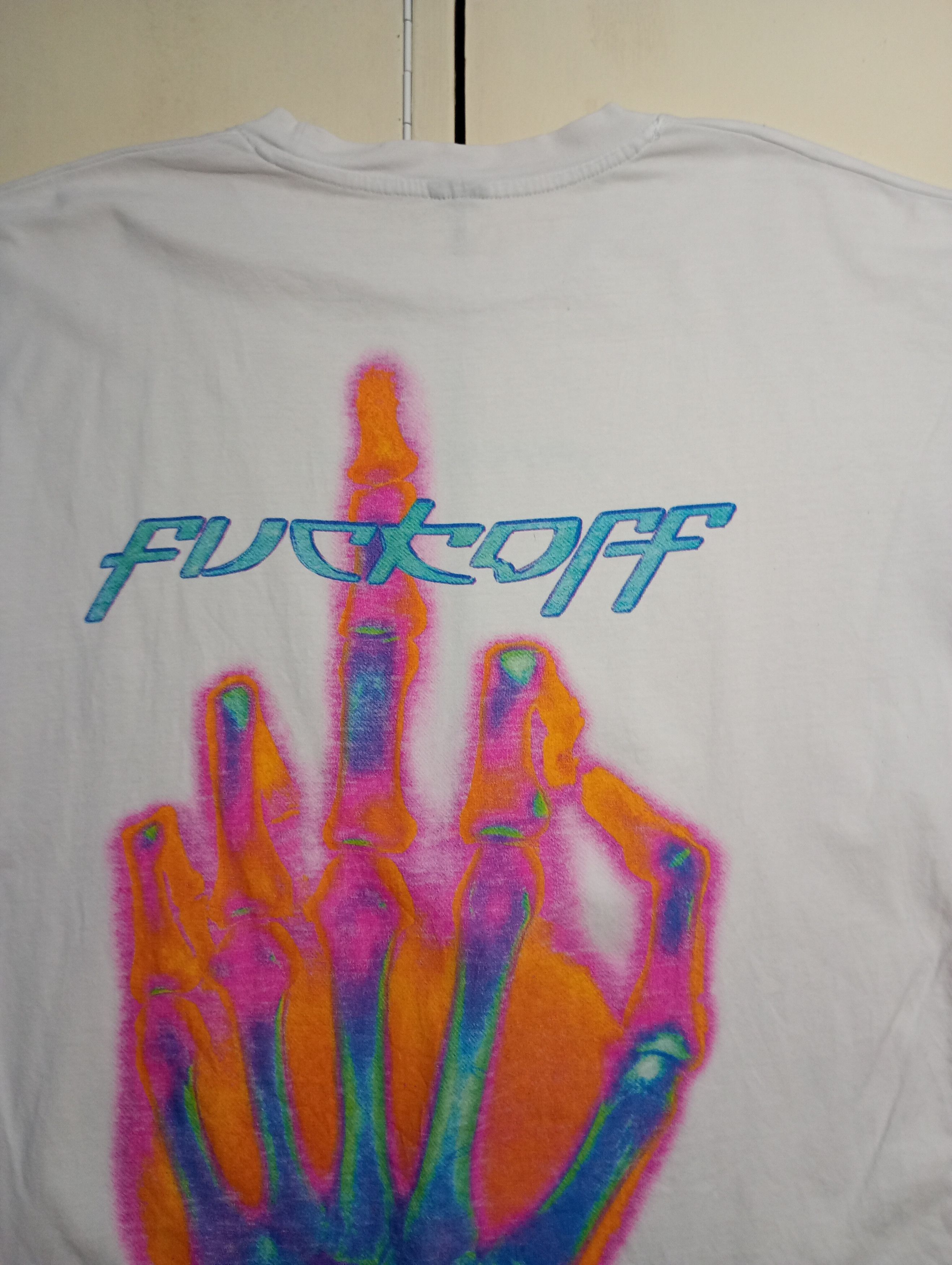 Other Fuck Off Sceleton Hand Printed T-Shirt Size US XL / EU 56 / 4 - 10 Thumbnail