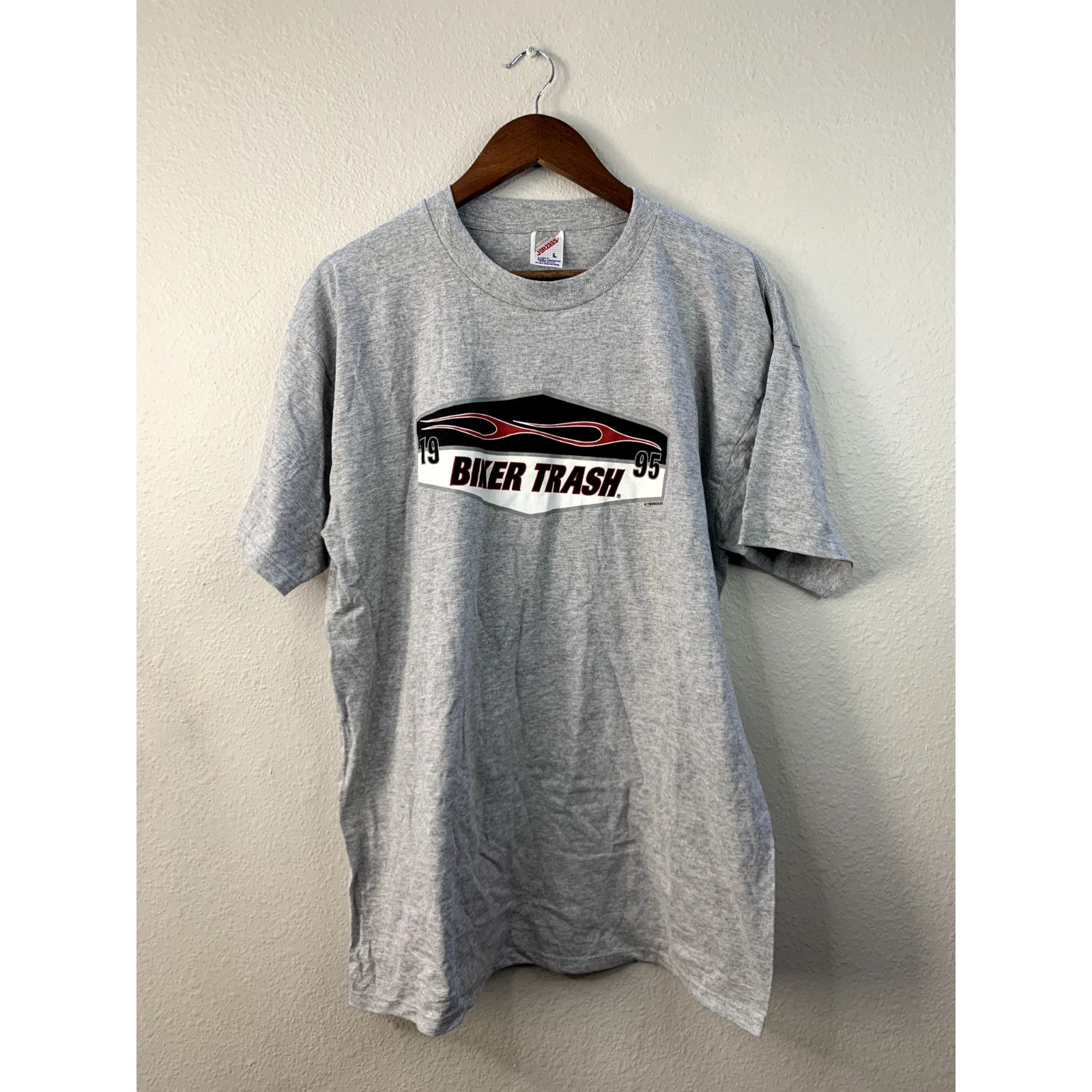 Jerzees Vintage Biker Trash Shirt Tee Large Gray 1995 VTG 90s 1990s Size US L / EU 52-54 / 3 - 1 Thumbnail
