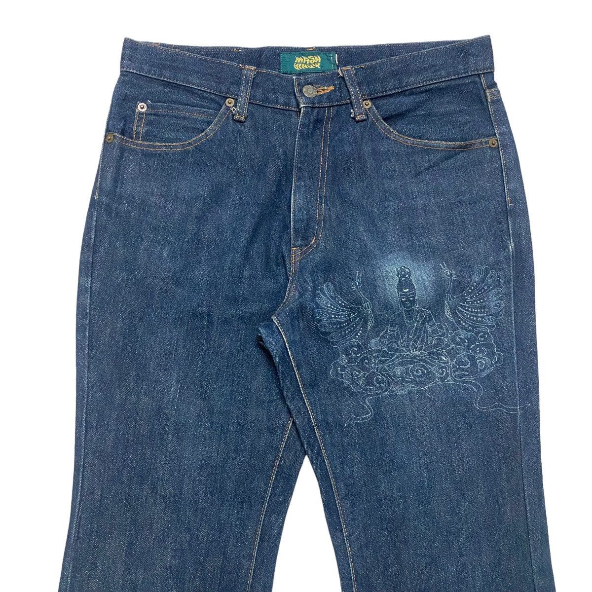 image of Beauty Beast x Hysteric Glamour Mash Mania Buddha Denim Flare Jeans in Blue, Men's (Size 31)