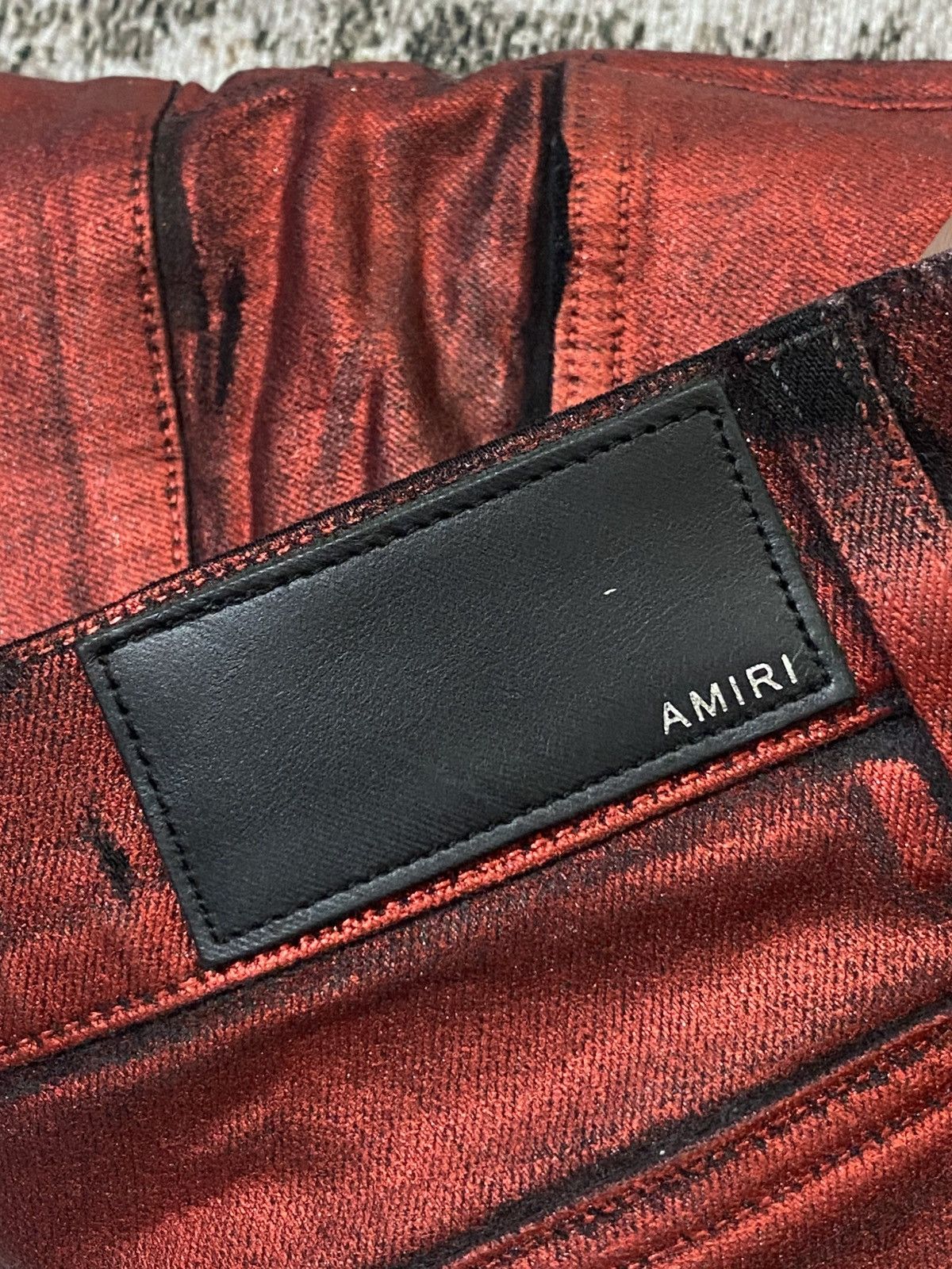 Amiri Amiri Knee Hole Red Waxed Denim Jeans Size US 31 - 17 Thumbnail