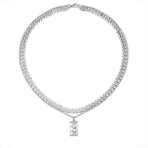 Other Titanium Steel Double Layer Pendant Necklace for Men Women Size ONE SIZE - 3 Thumbnail