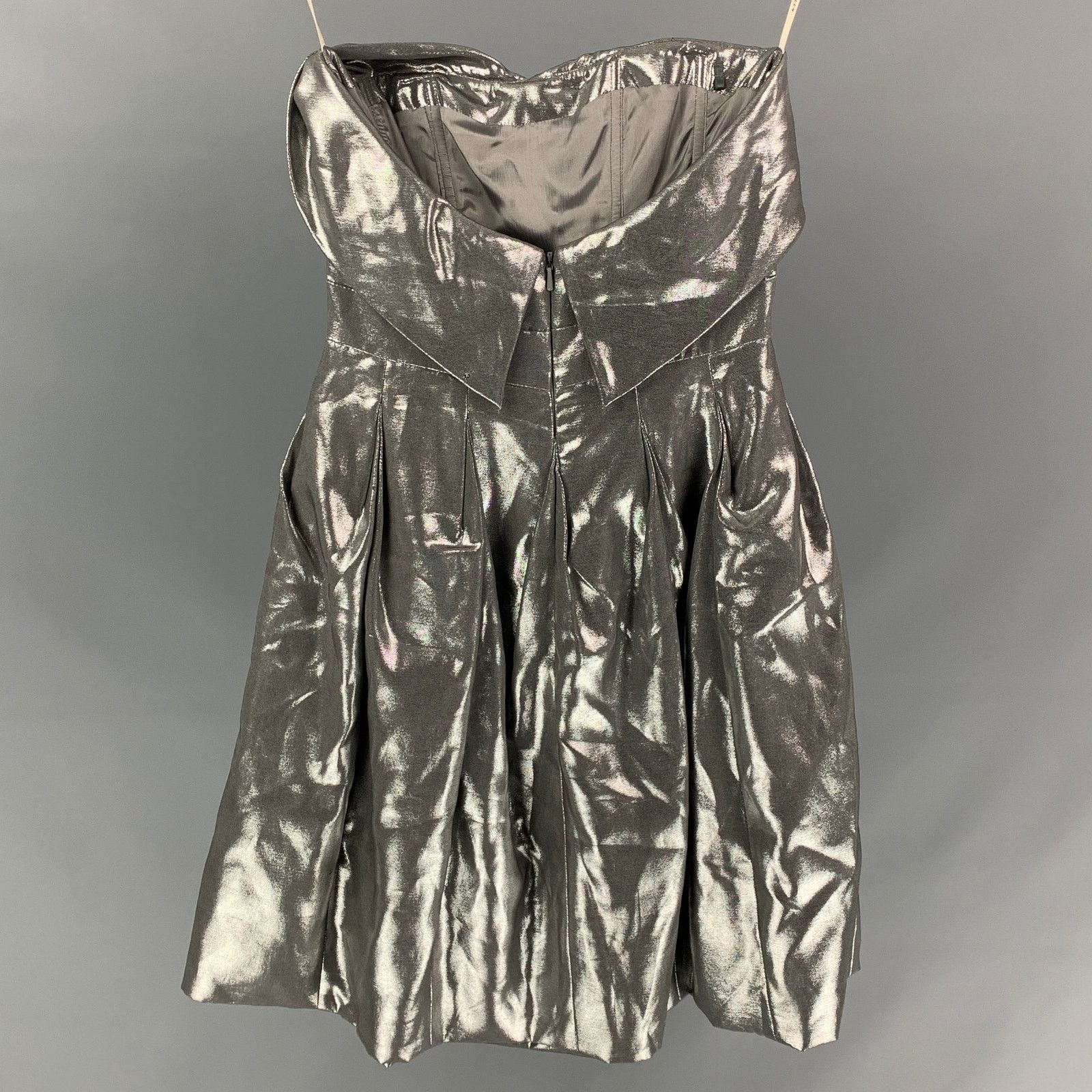 Karen Millen KAREN MILLEN Silver Metallic Strapless Above Knee Dress Size S / US 4 / IT 40 - 3 Thumbnail