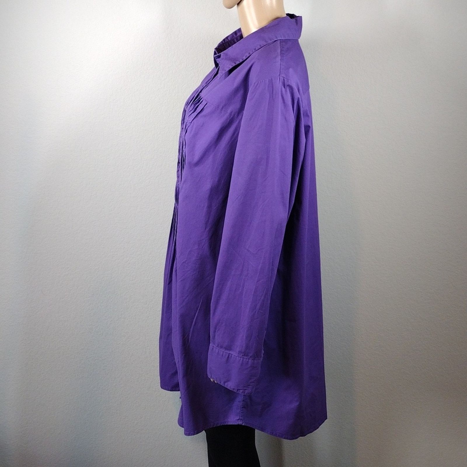 Other Lane Bryant Purple Long Sleeve Button Down Cotton Shirt Size 3XL / US 20-22 - 4 Thumbnail