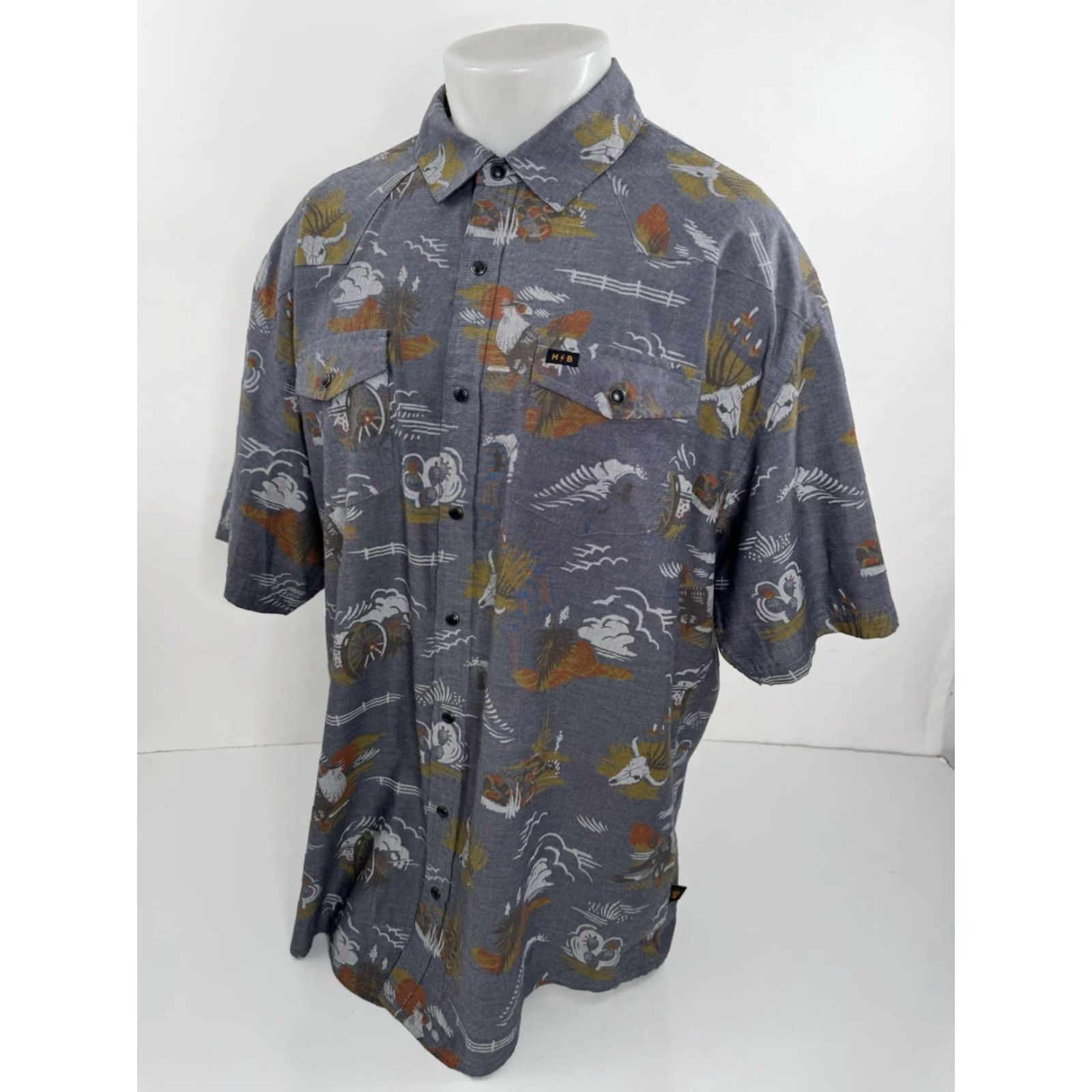 Howler Brothers Howler Brothers Western Shirt 2XL Gray Snap Short Sleeve Western Snake Longhorn Dessert Print - Mens XXL Shirt Size US XXL / EU 58 / 5 - 3 Thumbnail