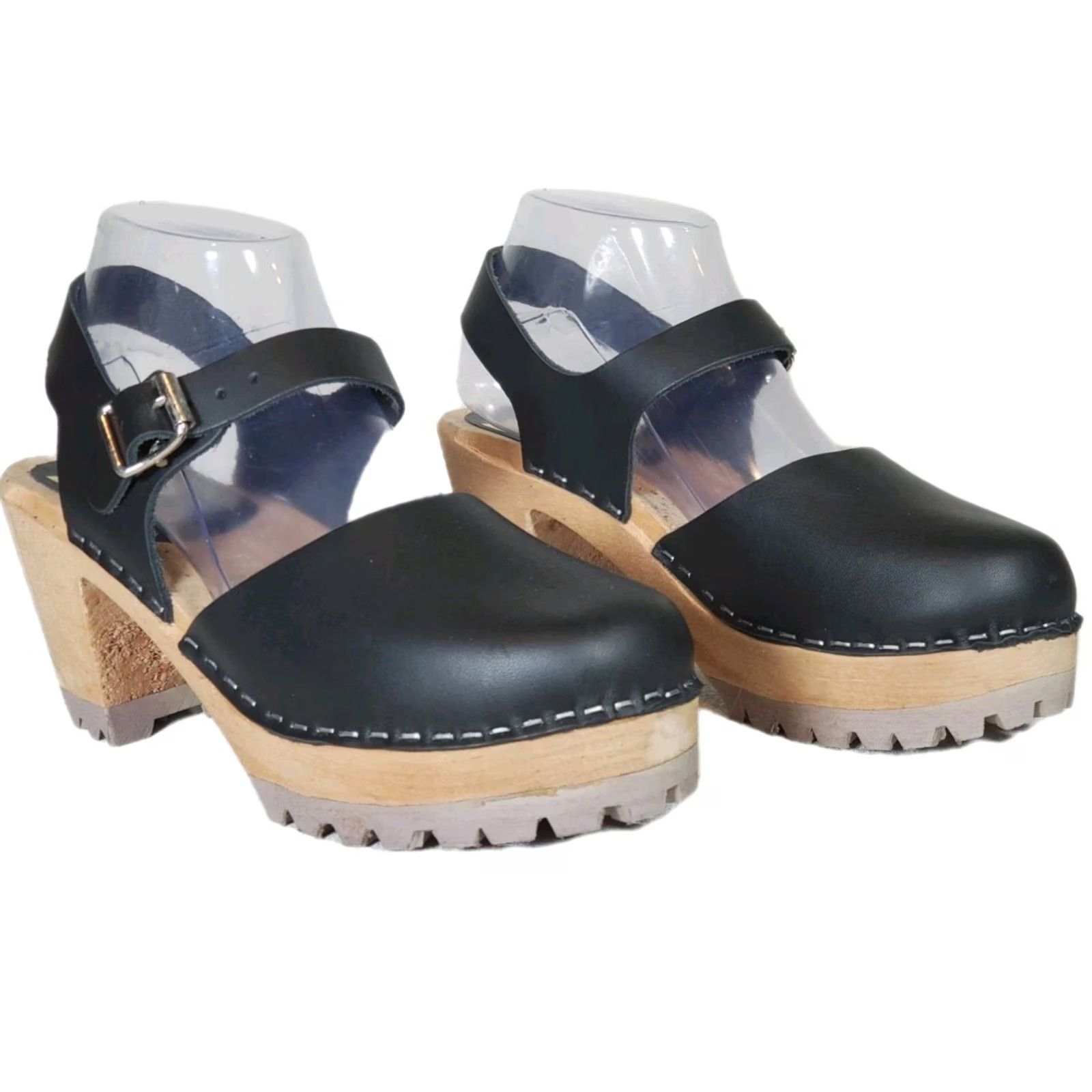 Vintage VINTAGE MIA ABBA Clogs Black Leather 3" Block Heel Sandals Ankle Strap Women's US 8.5 Size US 9 / IT 39 - 2 Thumbnail