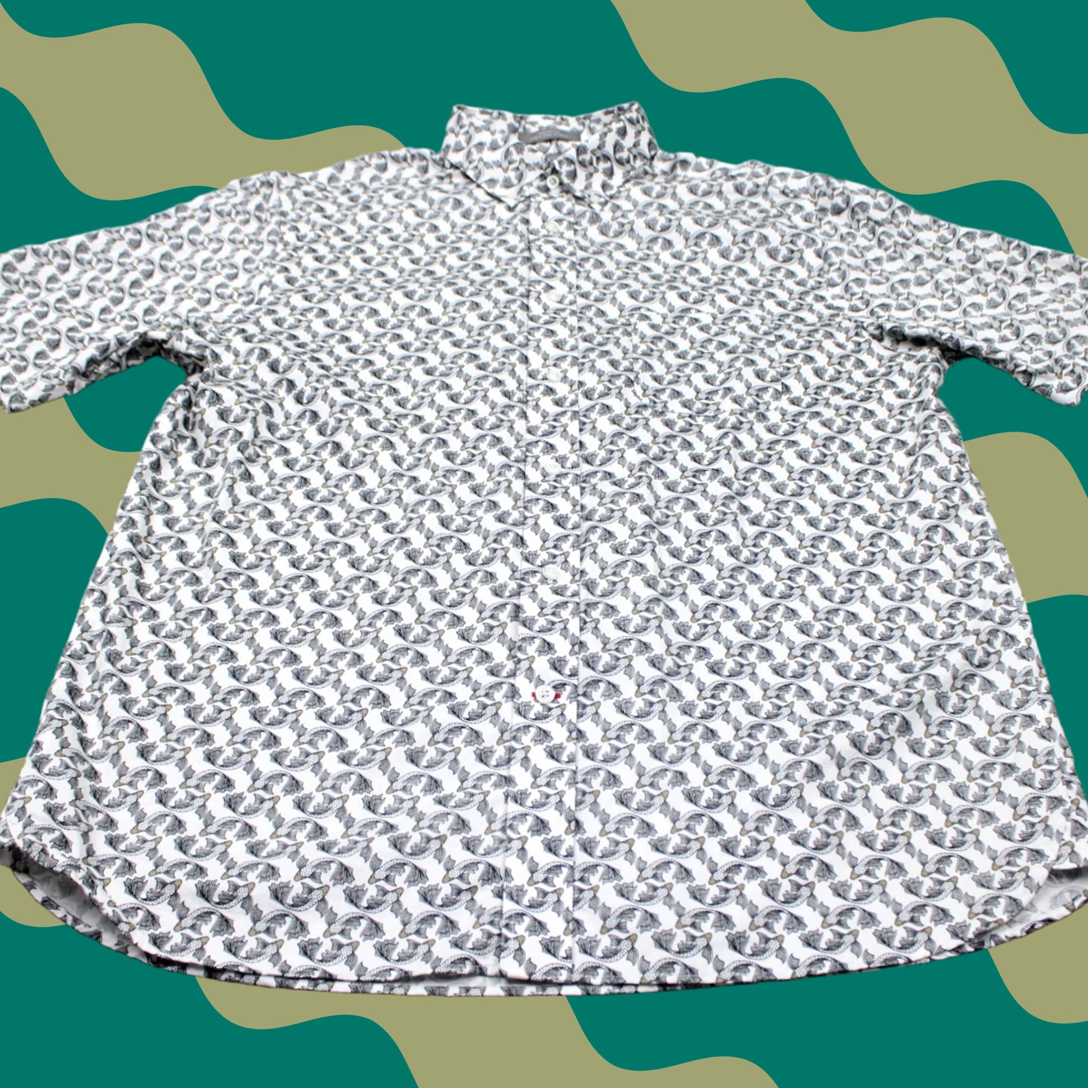Cremieux Daniel Cremieux Signature AOP Shirt Mens Large White/Black Fish Print Cotton S/S Size US L / EU 52-54 / 3 - 1 Thumbnail
