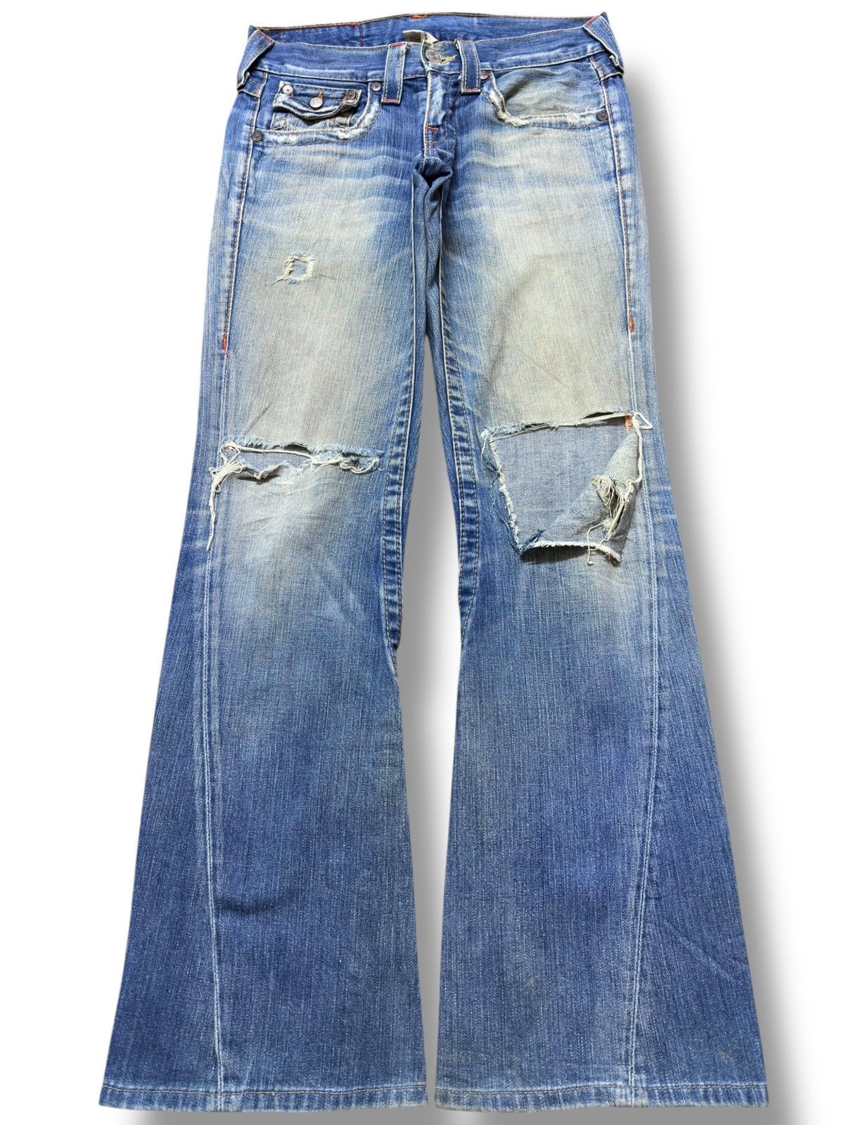 True Religion Vintage True Religion Joey Flare Twist Leg Distressed Denim Size US 31 - 1 Thumbnail