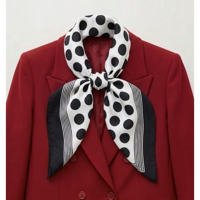 Other ✨Luxurious Retro Chic Silky Scarf Black White Polka Dot Geom Size ONE SIZE - 1 Thumbnail