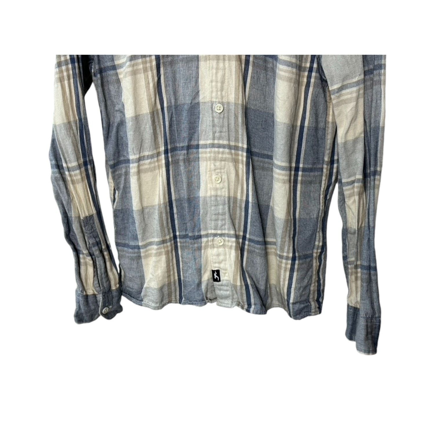 Hollister Hollister Blue & Ivory Plaid Hooded Button Up Shirt Men's M Size US M / EU 48-50 / 2 - 4 Thumbnail