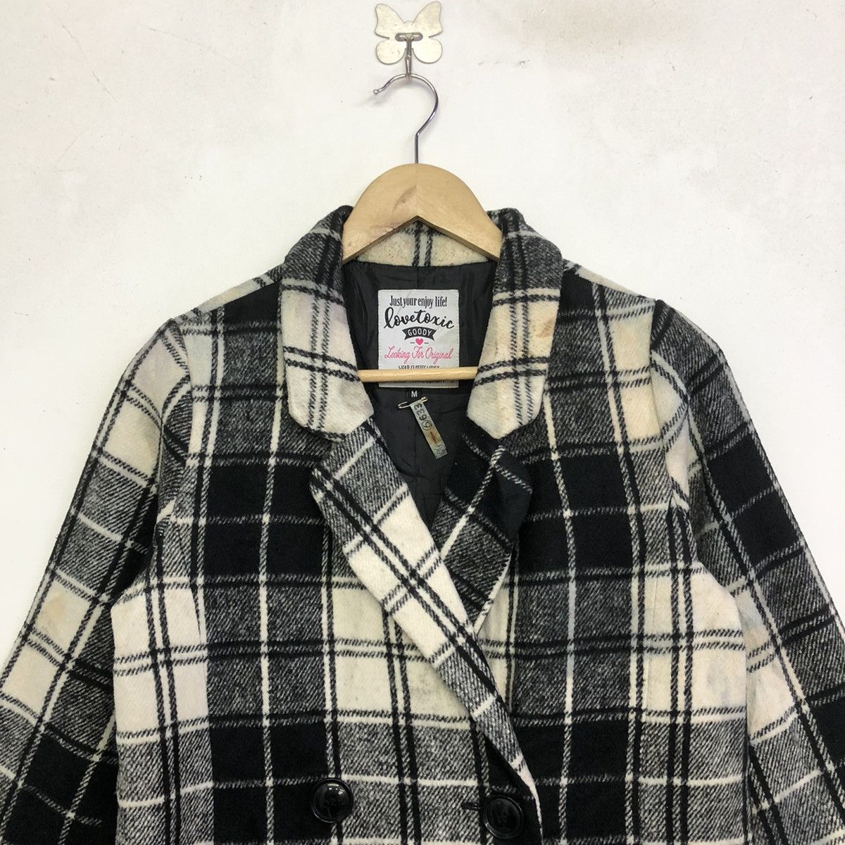 Japanese Brand LOVETOXIC Black Tartan Long Trench Coat Jacket Size US M / EU 48-50 / 2 - 4 Thumbnail