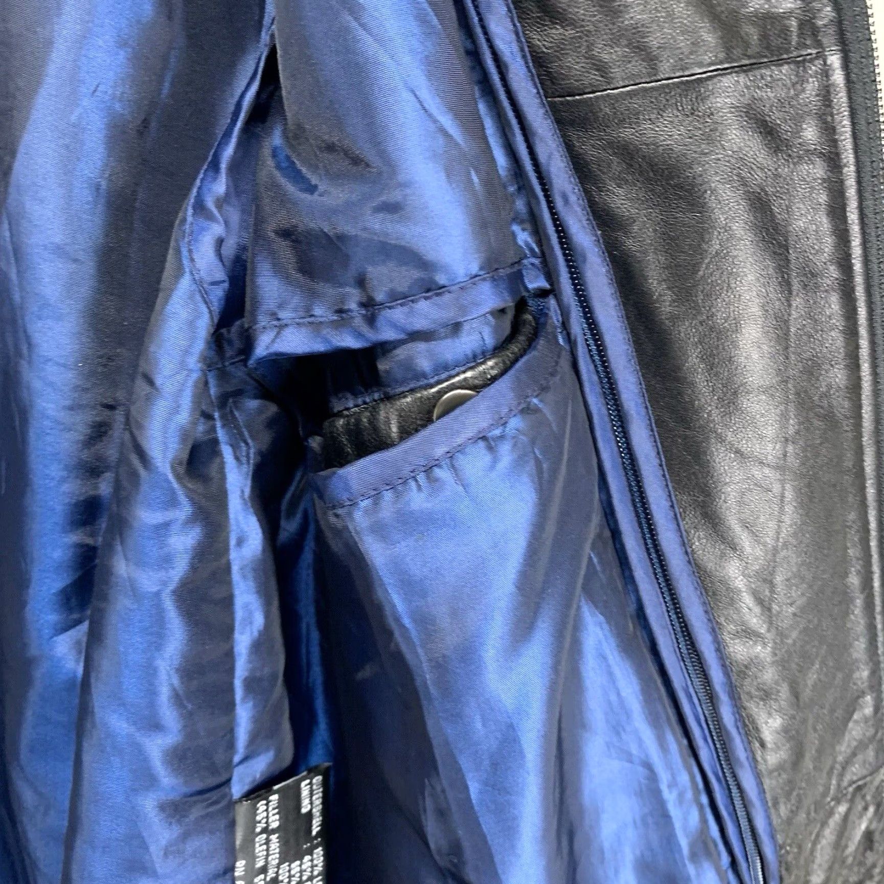 Vintage Pelle Studio Wilsons Mens Black Leather Jacket Thinsulate Full-Zip Blue Lined Size US L / EU 52-54 / 3 - 5 Thumbnail