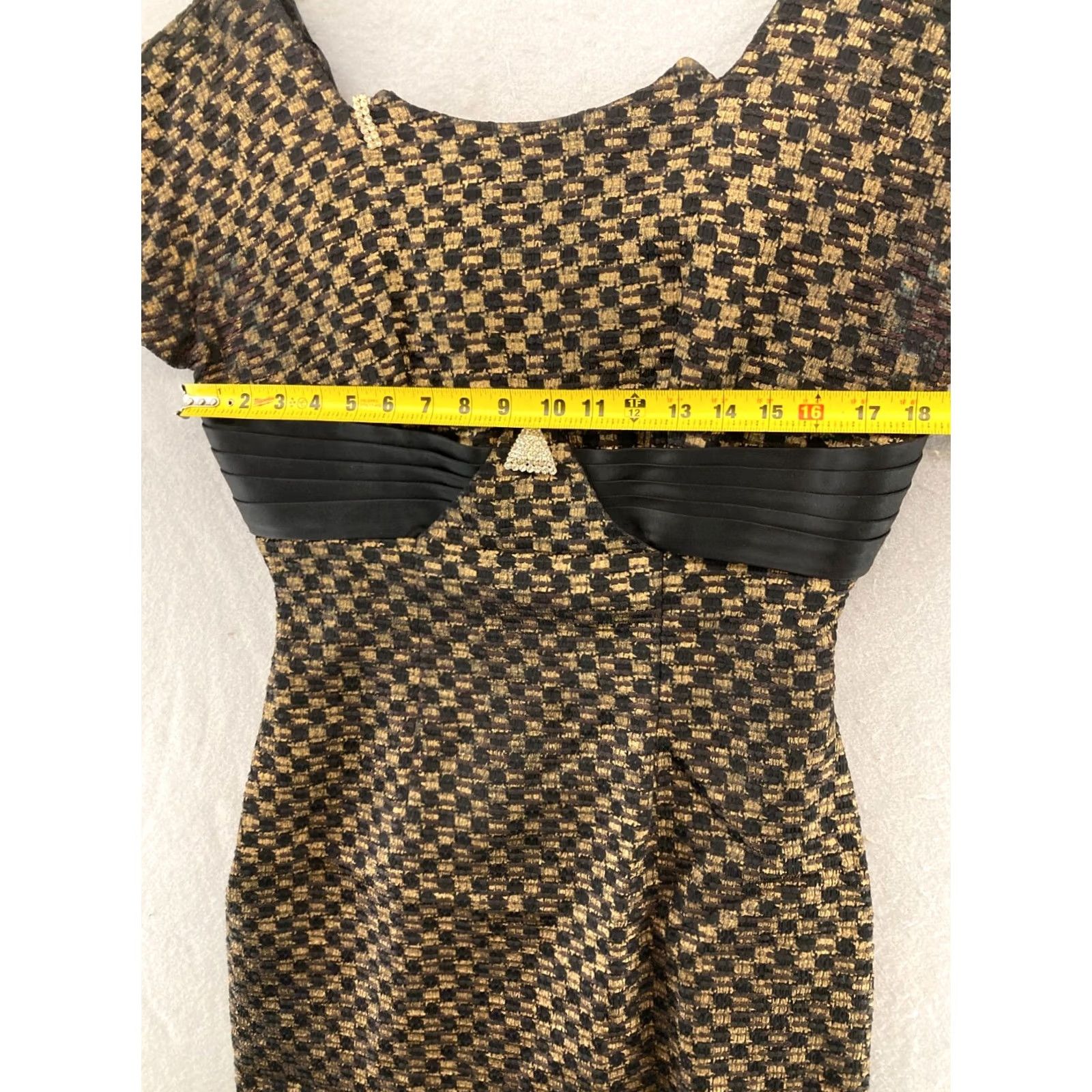 Vintage VINTAGE Womens Evening Dress 10 Black Gold Check Fitted 50s 60s 70s Evening Dress Size 10 Black Gold Check 1970s Womens Size XL / US 12-14 / IT 48-50 - 2 Thumbnail