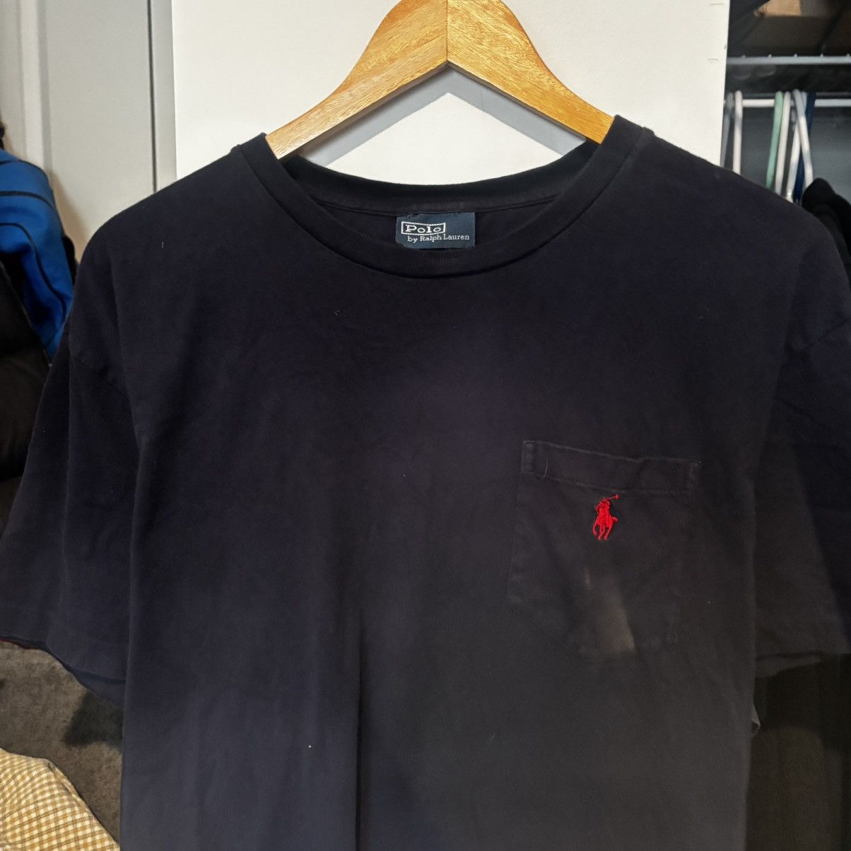 Polo Ralph Lauren Vintage 1990s Polo Ralph Lauren Faded Navy Pocket T Shirt Size US L / EU 52-54 / 3 - 1 Thumbnail