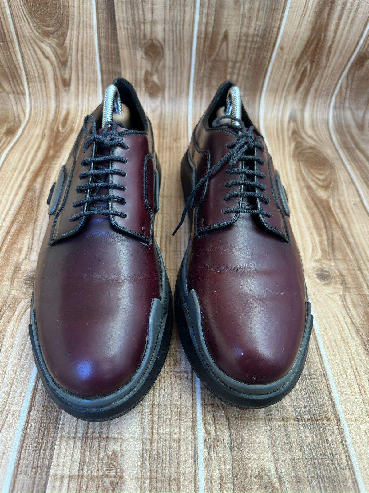 Prada AW15 Runway 2EG129 Show Wave Burgundy Derby Shoes Size US 10 / EU 43 - 1 Thumbnail