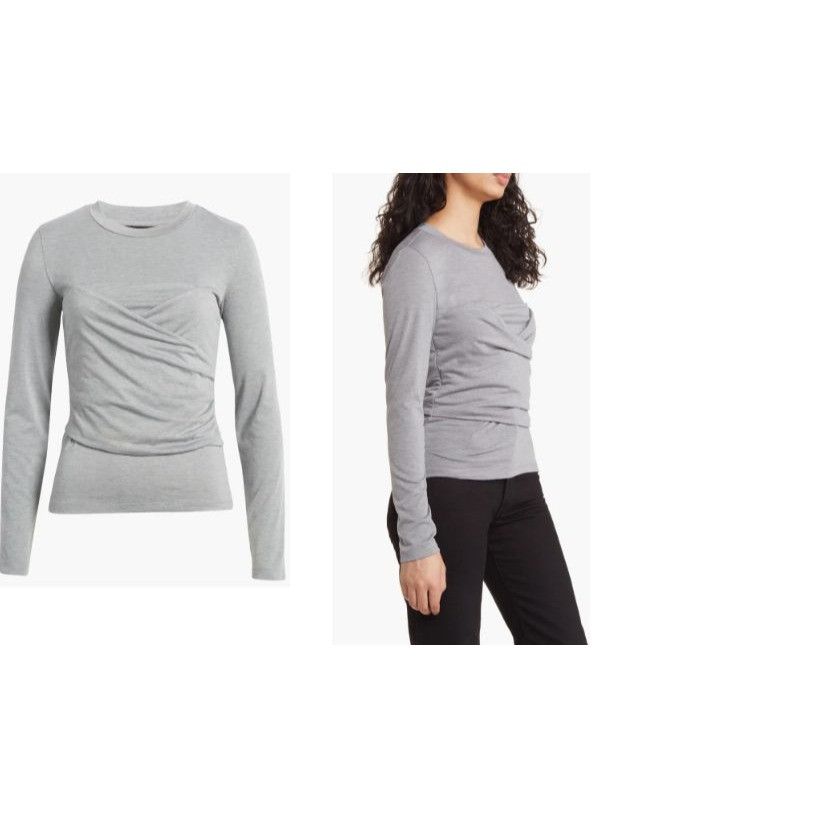Other Vero Moda Nelly Ruched Knit Top, Heather Gray, Sz. L Size L / US 10 / IT 46 - 2 Thumbnail