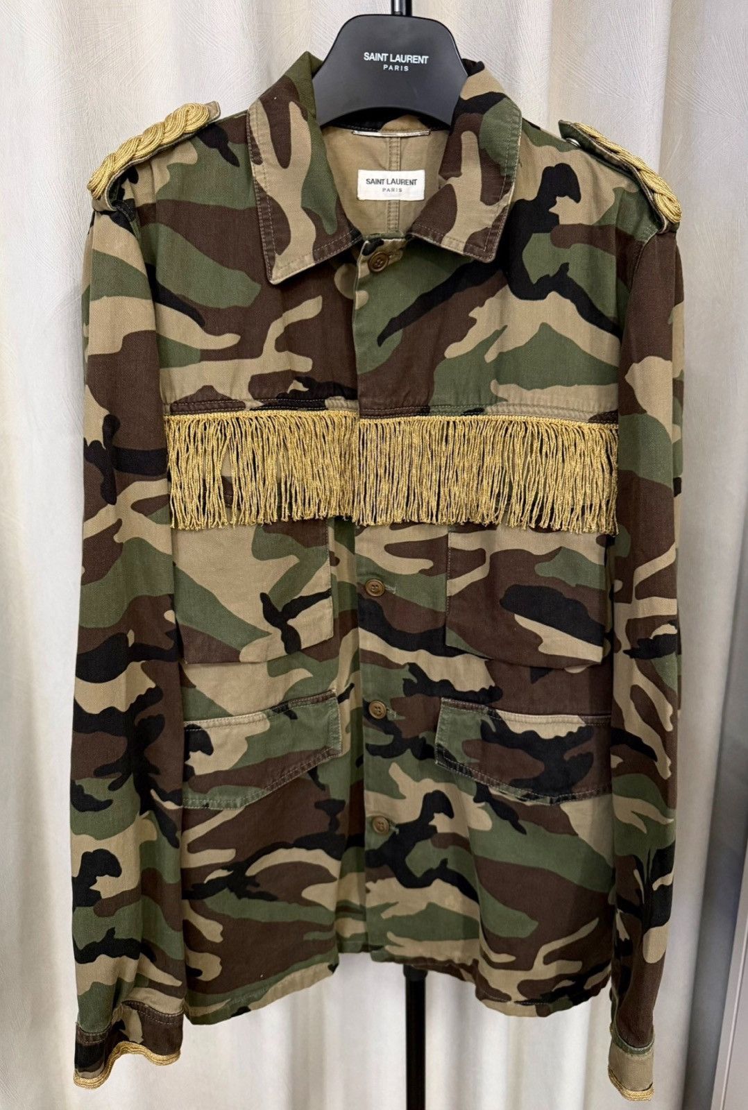 Saint Laurent Paris Saint Laurent Paris 15SS Gold Thread Camo Fringe Jacket Size US L / EU 52-54 / 3 - 1 Thumbnail