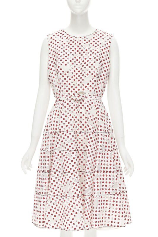 Oscar De La Renta OSCAR DE LA RENTA 2016 white polkadot floral burnt out devore belted dress US2 S Size XS / US 0-2 / IT 36-38 - 1 Thumbnail