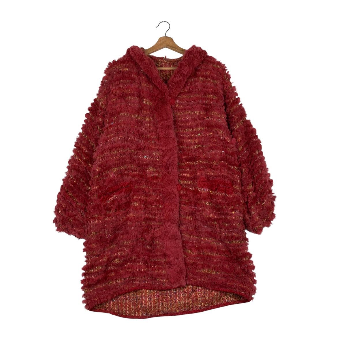 Vintage Reversible Fur & Tweed Hooded Overcoat #1376-C62 Size L / US 10 / IT 46 - 1 Thumbnail