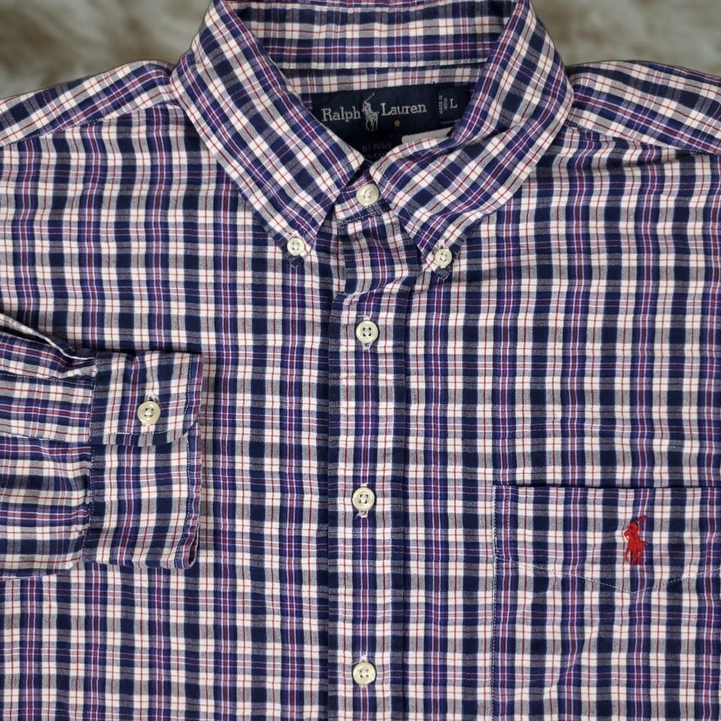 Ralph Lauren VINTAGE Ralph Lauren Shirt Mens Large Long Sleeve Collared Button-Up Cotton Plaid Purple Blue Classic Size US L / EU 52-54 / 3 - 1 Thumbnail