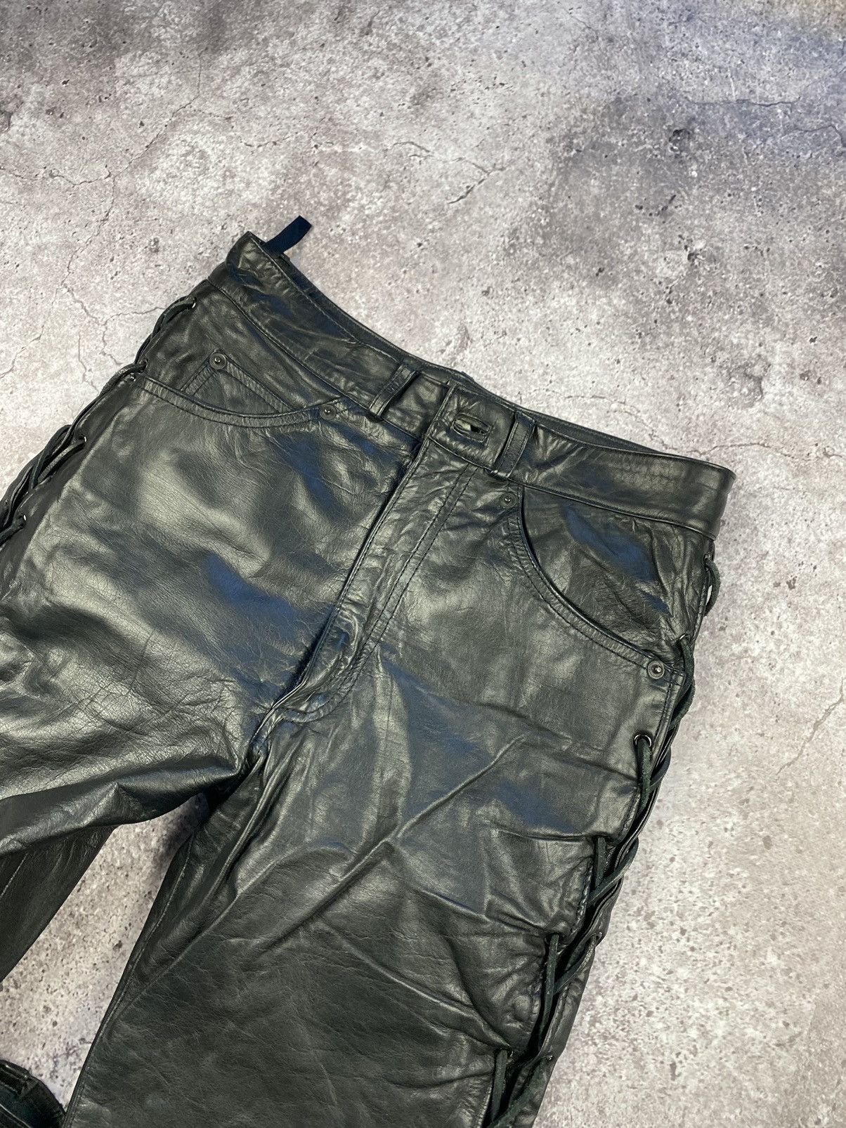 Leather × Vintage Mens Polo Leather Pants Japanese brand stripes motorcycle Size US 30 / EU 46 - 7 Thumbnail