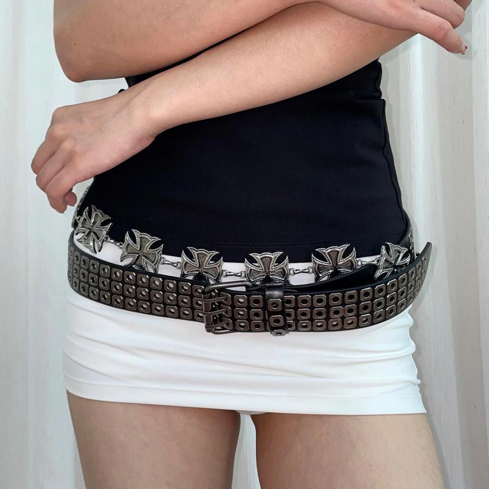 Japanese Brand Y2K Punk Metallic Faux Leather Buckle Modern Belt Unisex Size ONE SIZE - 5 Thumbnail